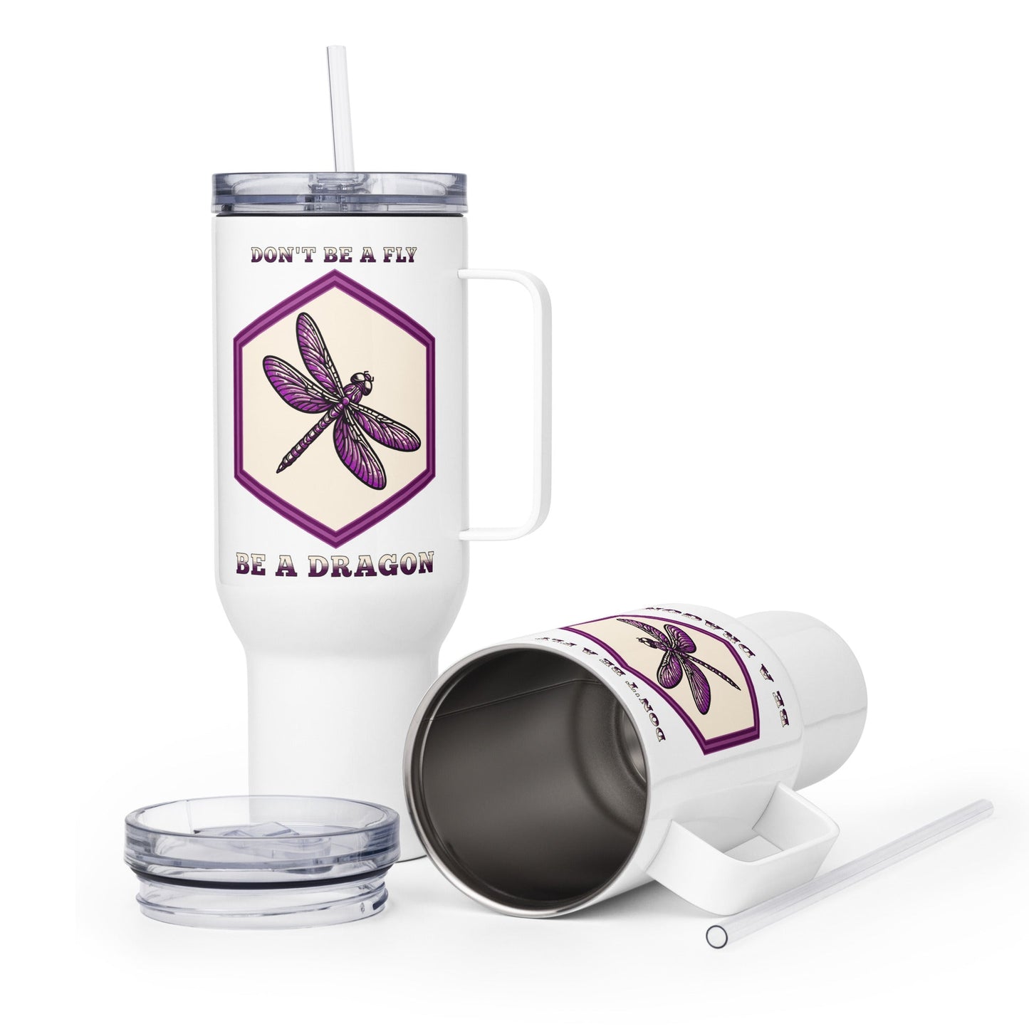 Don't Be A Fly Be A Dragon Travel Mug With Handle (25 oz and 40 oz) - Travel Mug - Discovery Co.