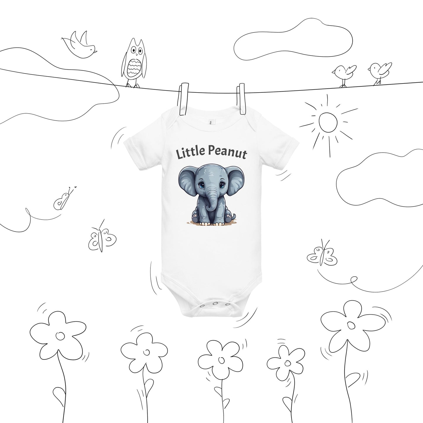 Elephant "Little Peanut" Baby Short Sleeve One Piece - Baby & Toddler Apparel - Discovery Co.