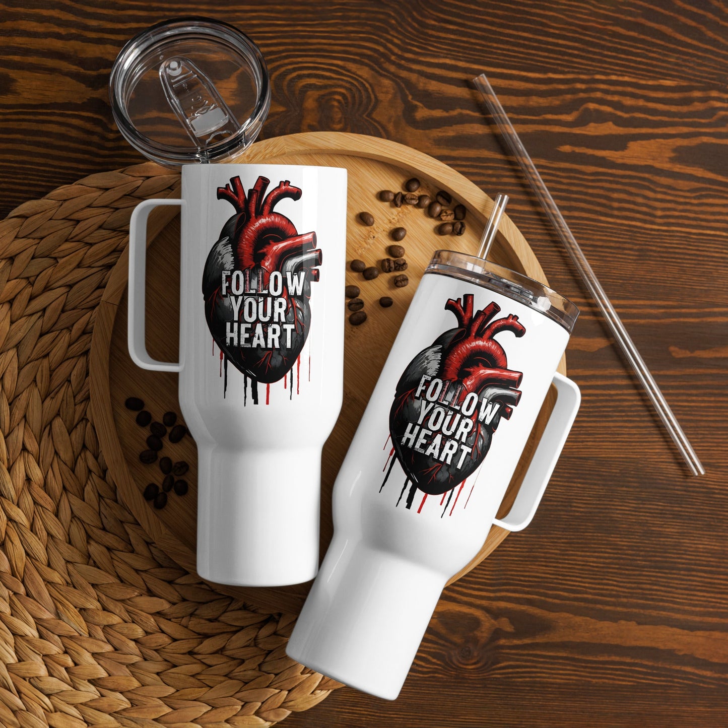 Follow Your Heart Travel Mug With Handle (25 oz and 40 oz) - Travel Mug - Discovery Co.