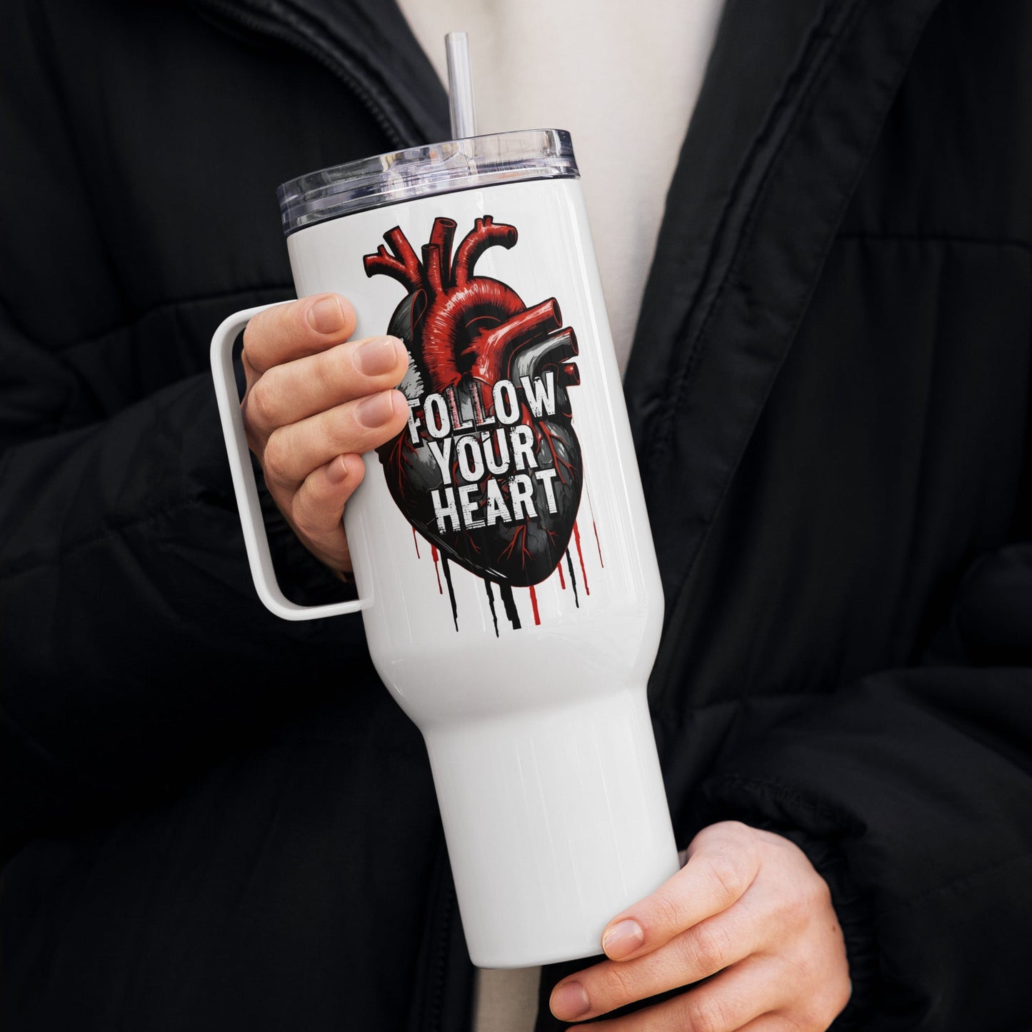 Follow Your Heart Travel Mug With Handle (25 oz and 40 oz) - Travel Mug - Discovery Co.