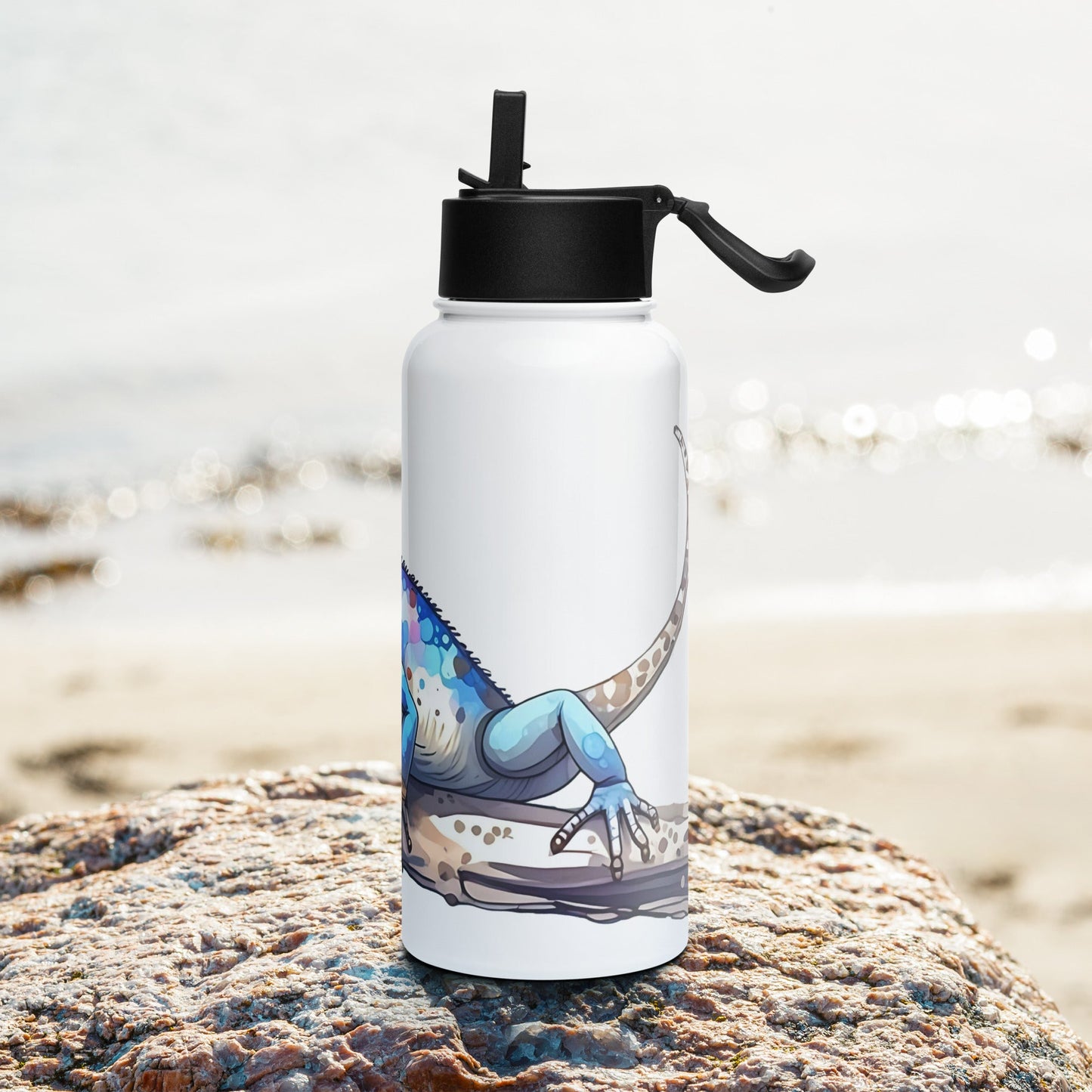 Gecko Watercolor Art Stainless Steel Water Bottle With Straw Lid - Stainless Steel Water Bottle With Straw Lid - Discovery Co.