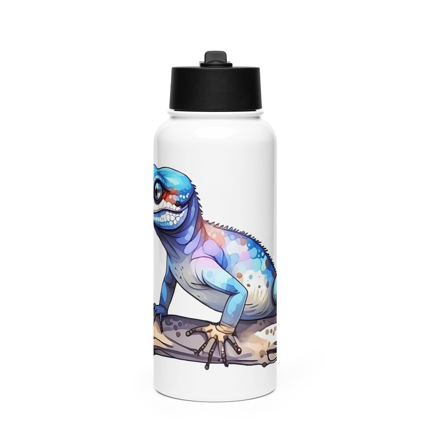 Gecko Watercolor Art Stainless Steel Water Bottle With Straw Lid - Stainless Steel Water Bottle With Straw Lid - Discovery Co.