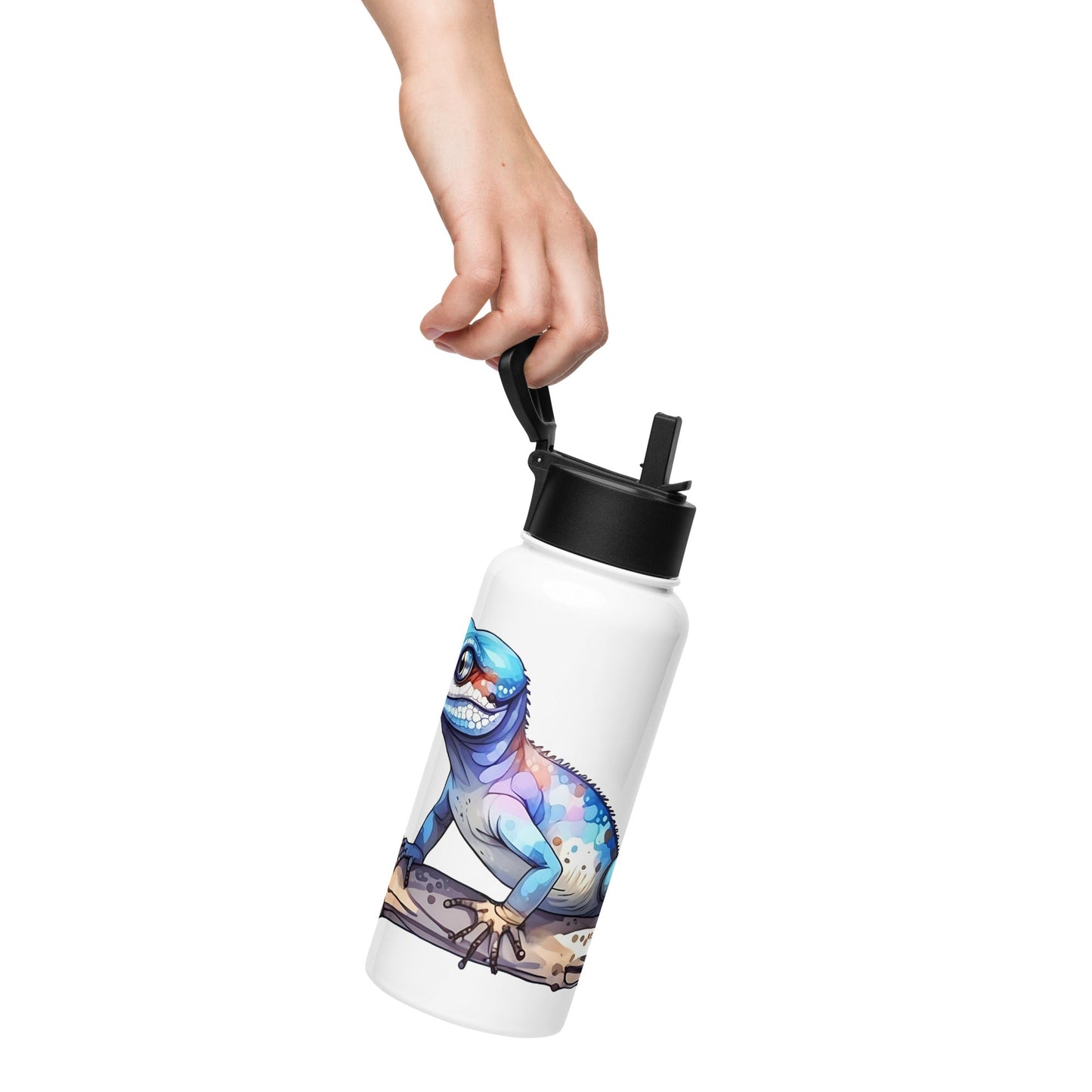 Gecko Watercolor Art Stainless Steel Water Bottle With Straw Lid - Stainless Steel Water Bottle With Straw Lid - Discovery Co.