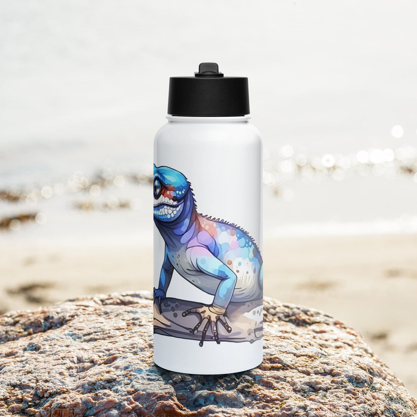 Gecko Watercolor Art Stainless Steel Water Bottle With Straw Lid - Stainless Steel Water Bottle With Straw Lid - Discovery Co.