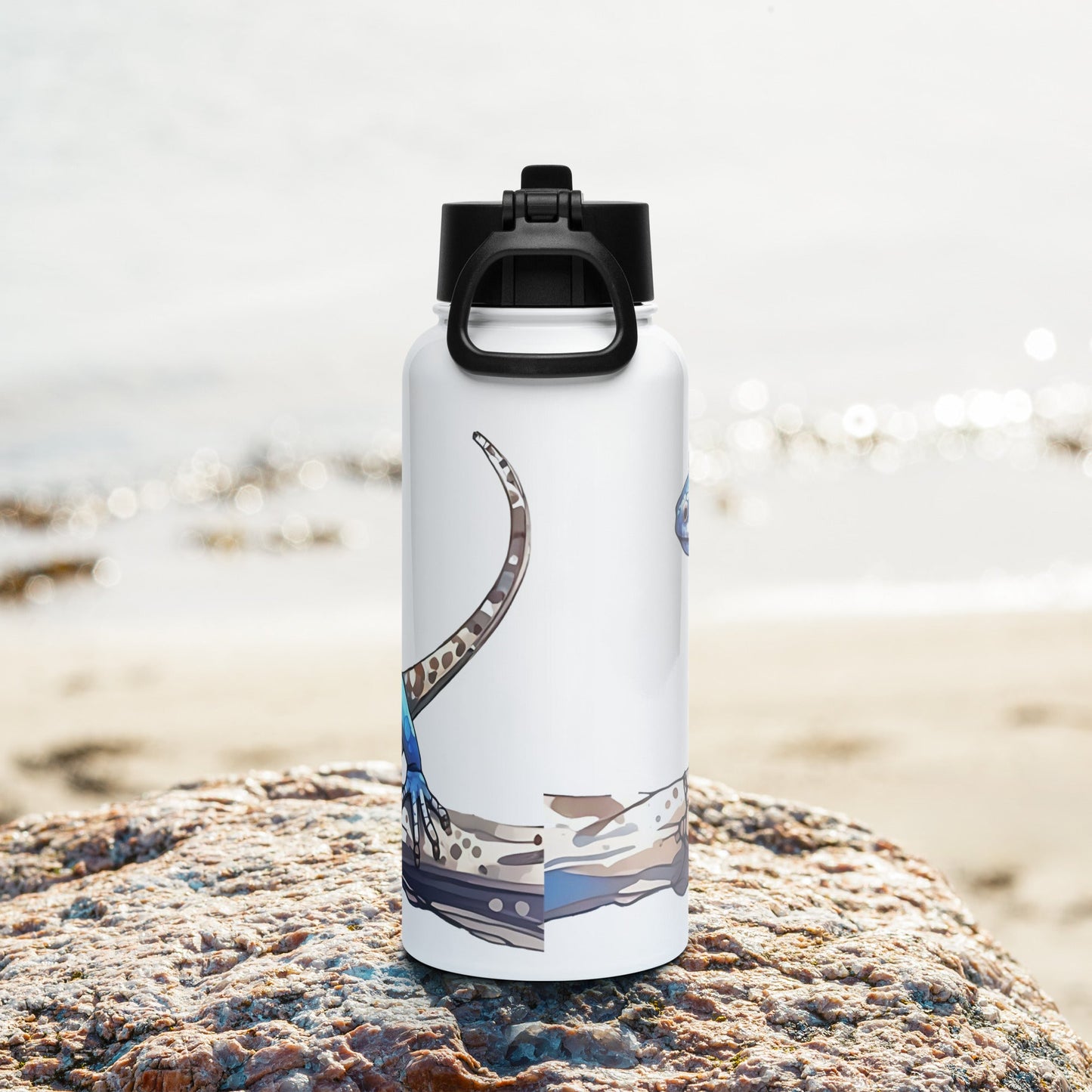 Gecko Watercolor Art Stainless Steel Water Bottle With Straw Lid - Stainless Steel Water Bottle With Straw Lid - Discovery Co.
