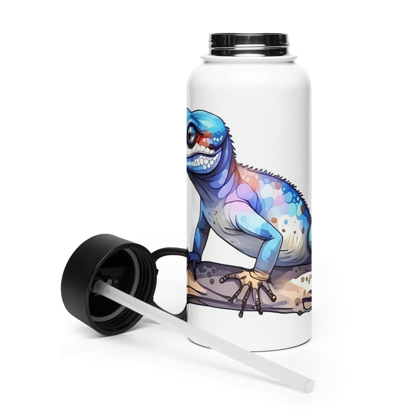 Gecko Watercolor Art Stainless Steel Water Bottle With Straw Lid - Stainless Steel Water Bottle With Straw Lid - Discovery Co.