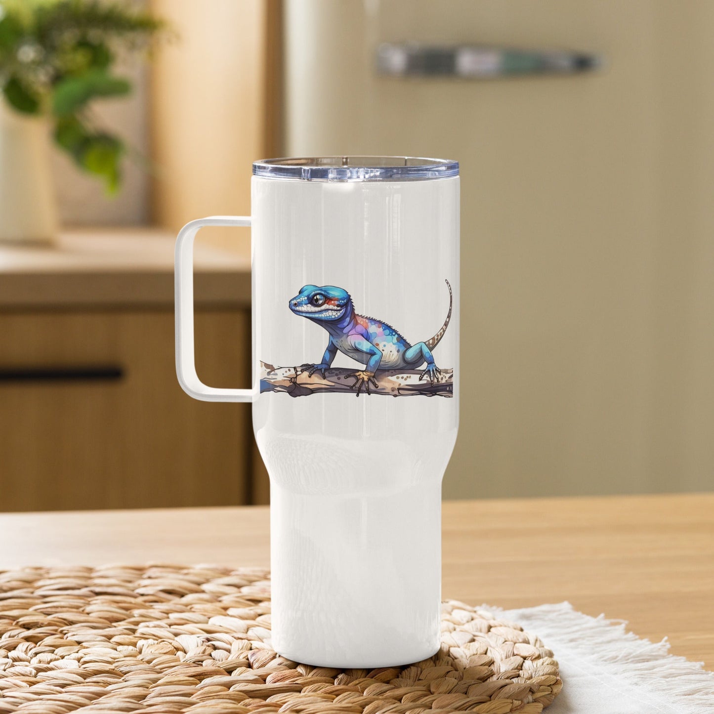 Gecko Watercolor Art Travel Mug With Handle (25 oz and 40 oz) - Travel Mug - Discovery Co.