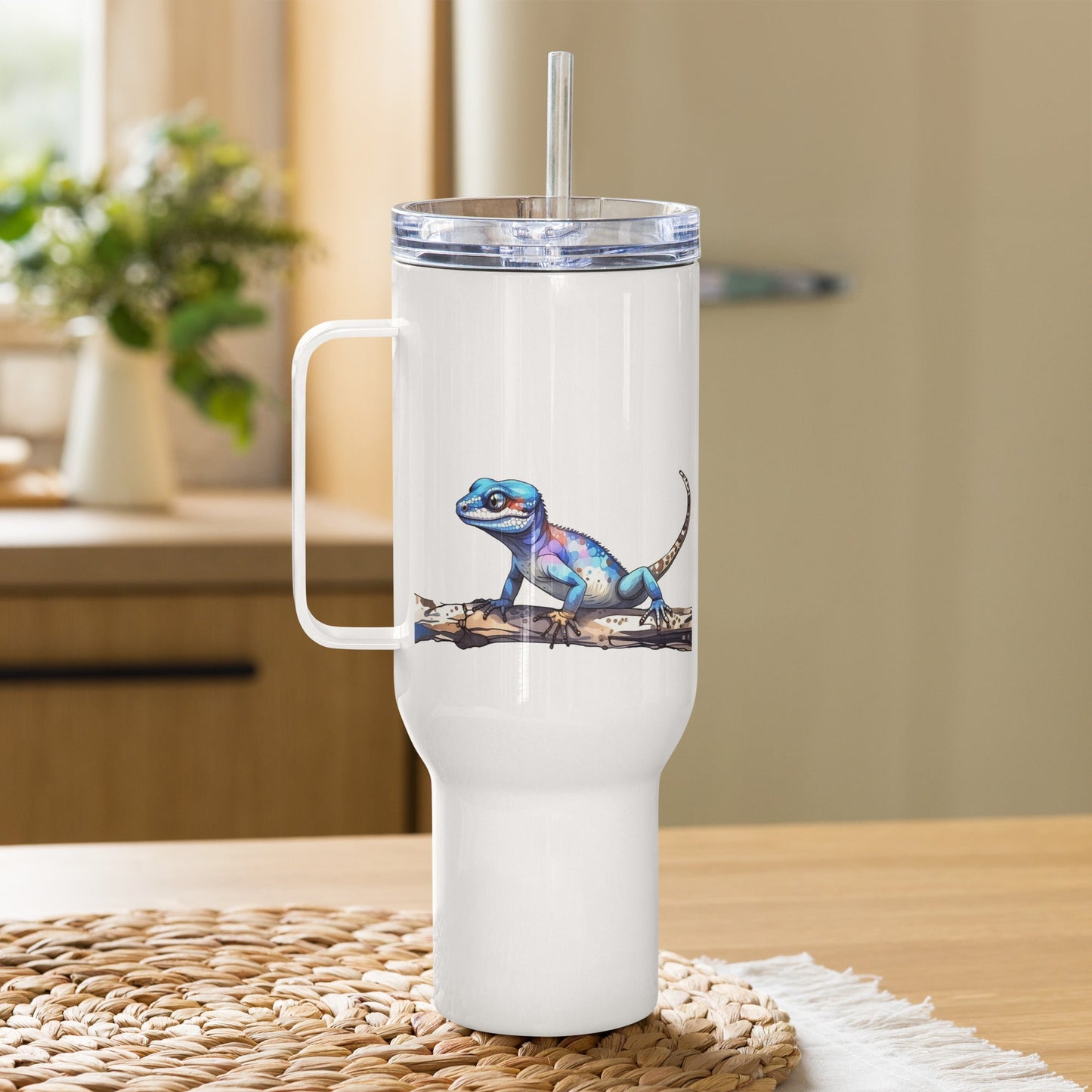 Gecko Watercolor Art Travel Mug With Handle (25 oz and 40 oz) - Travel Mug - Discovery Co.