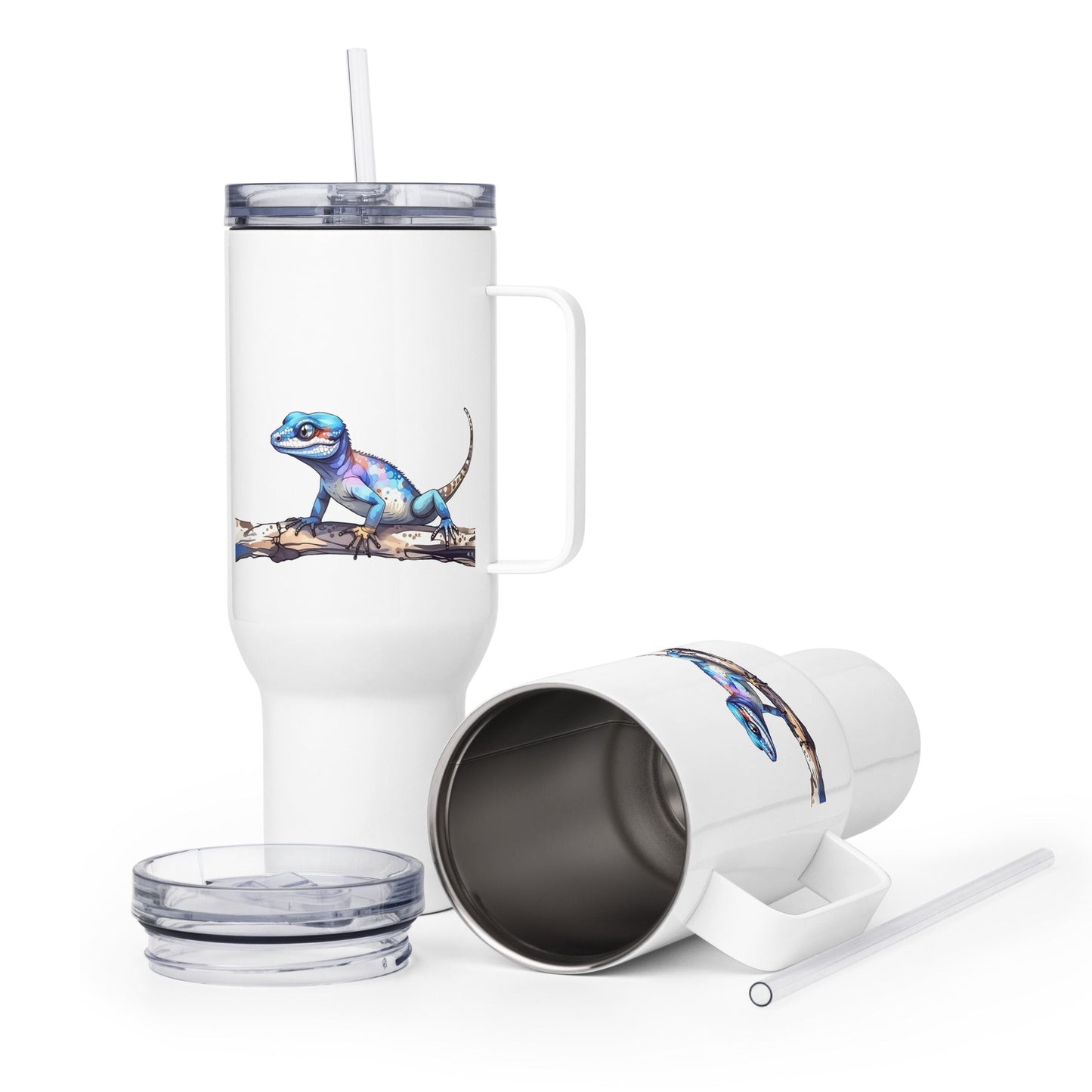Gecko Watercolor Art Travel Mug With Handle (25 oz and 40 oz) - Travel Mug - Discovery Co.