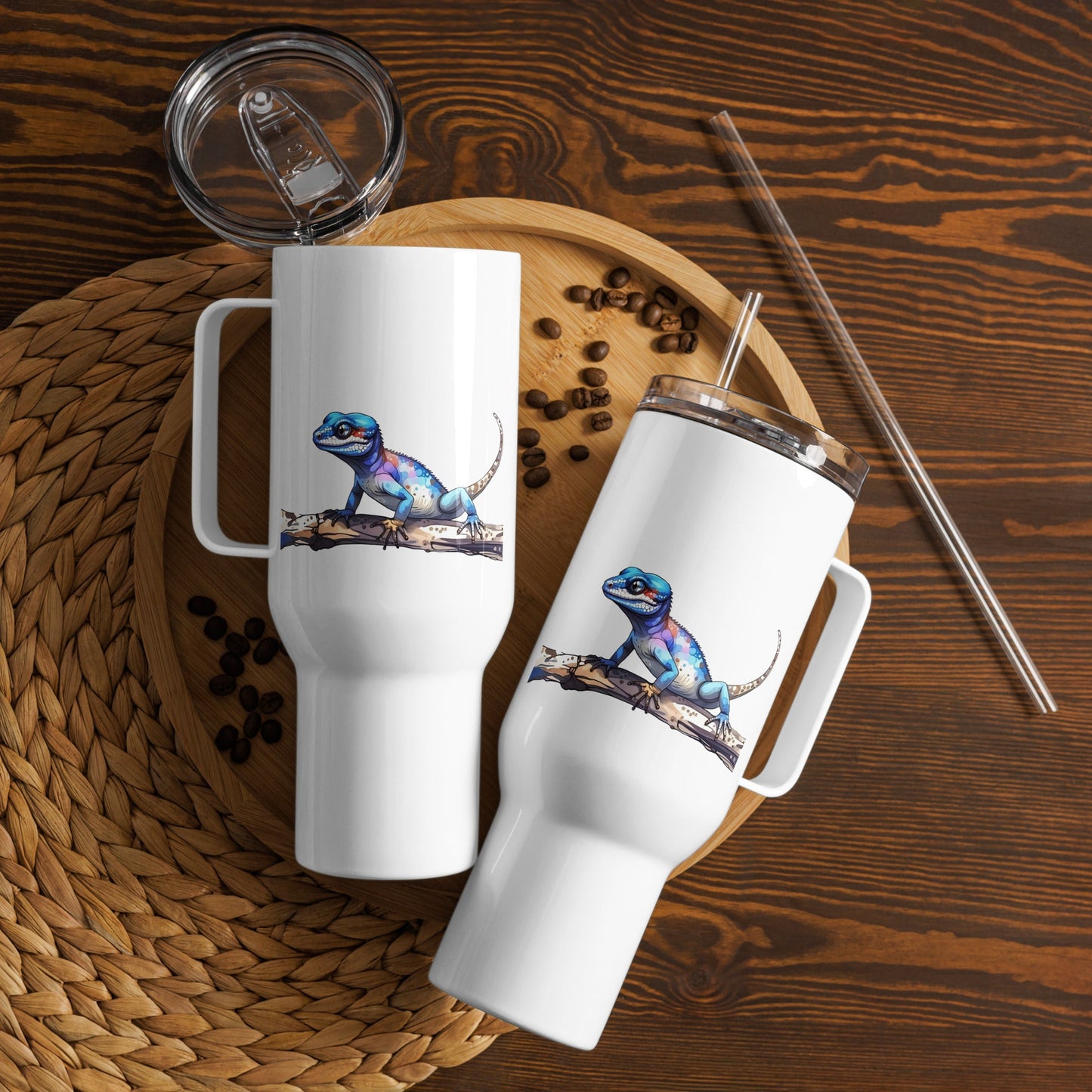 Gecko Watercolor Art Travel Mug With Handle (25 oz and 40 oz) - Travel Mug - Discovery Co.