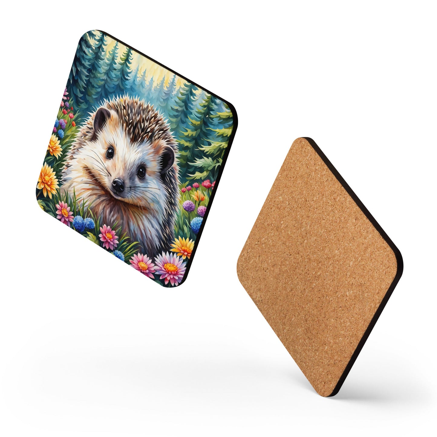 Hedgehog In The Flowers Cork - Back Coaster - Coasters - Discovery Co.