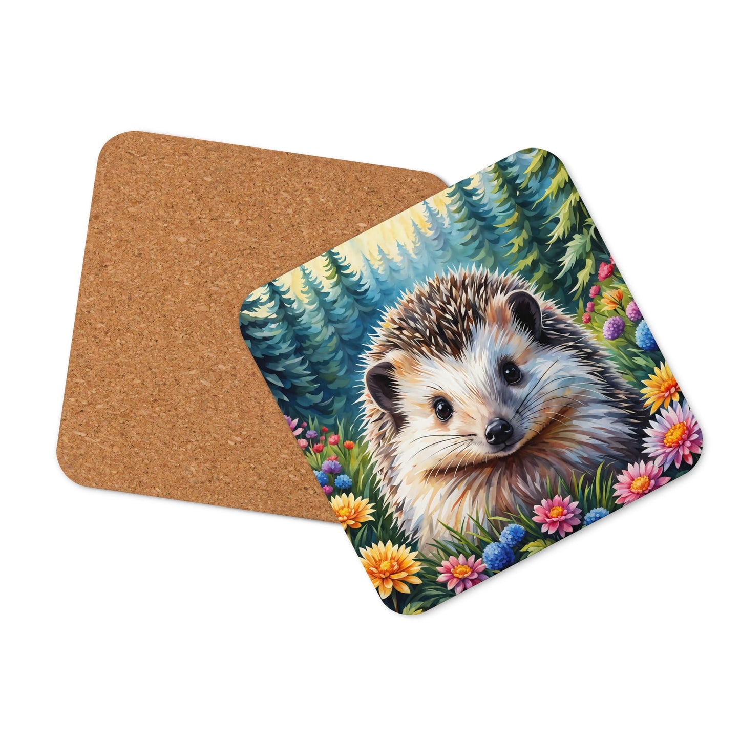 Hedgehog In The Flowers Cork - Back Coaster - Coasters - Discovery Co.