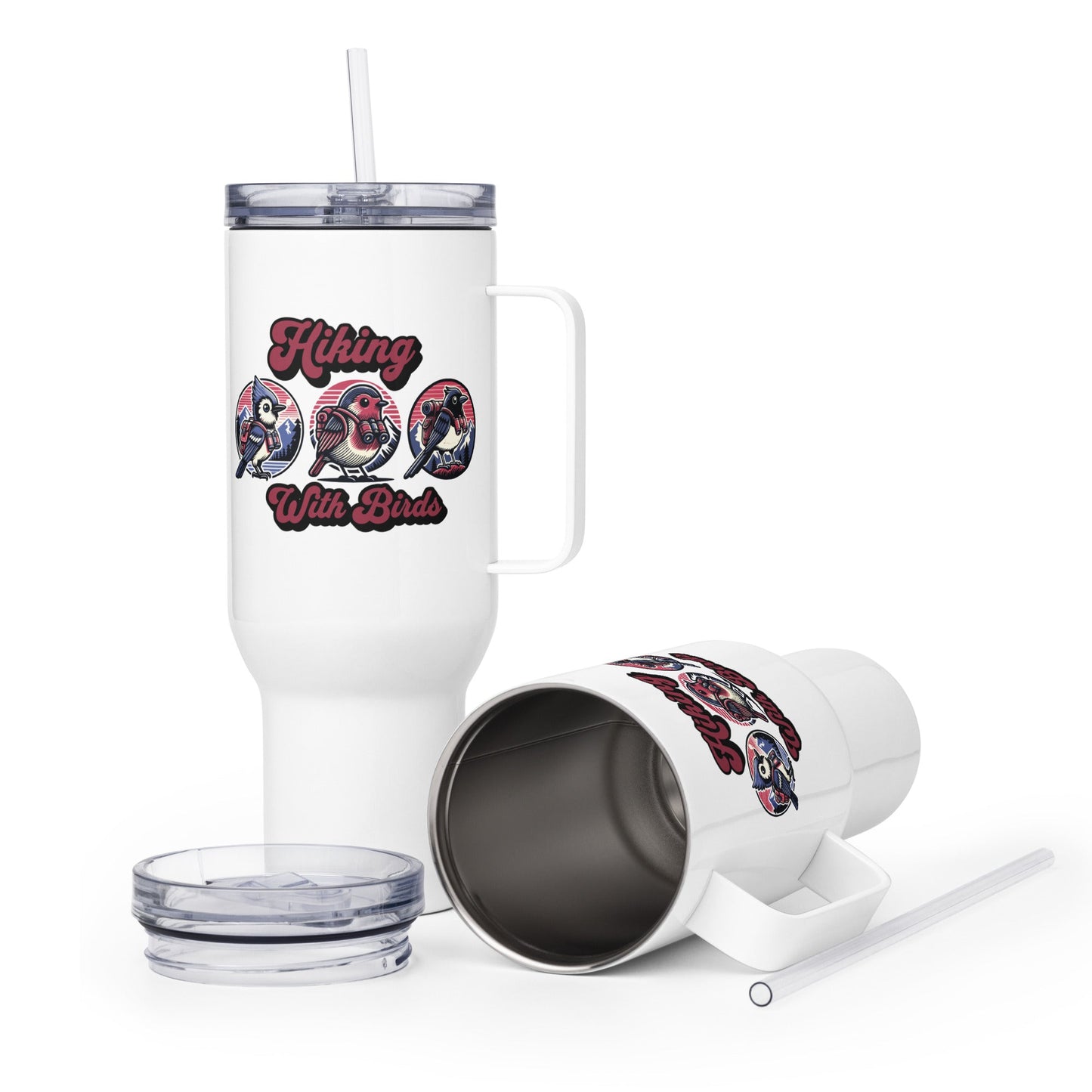 Hiking With Birds Travel Mug With Handle (25 oz and 40 oz) - Travel Mug - Discovery Co.