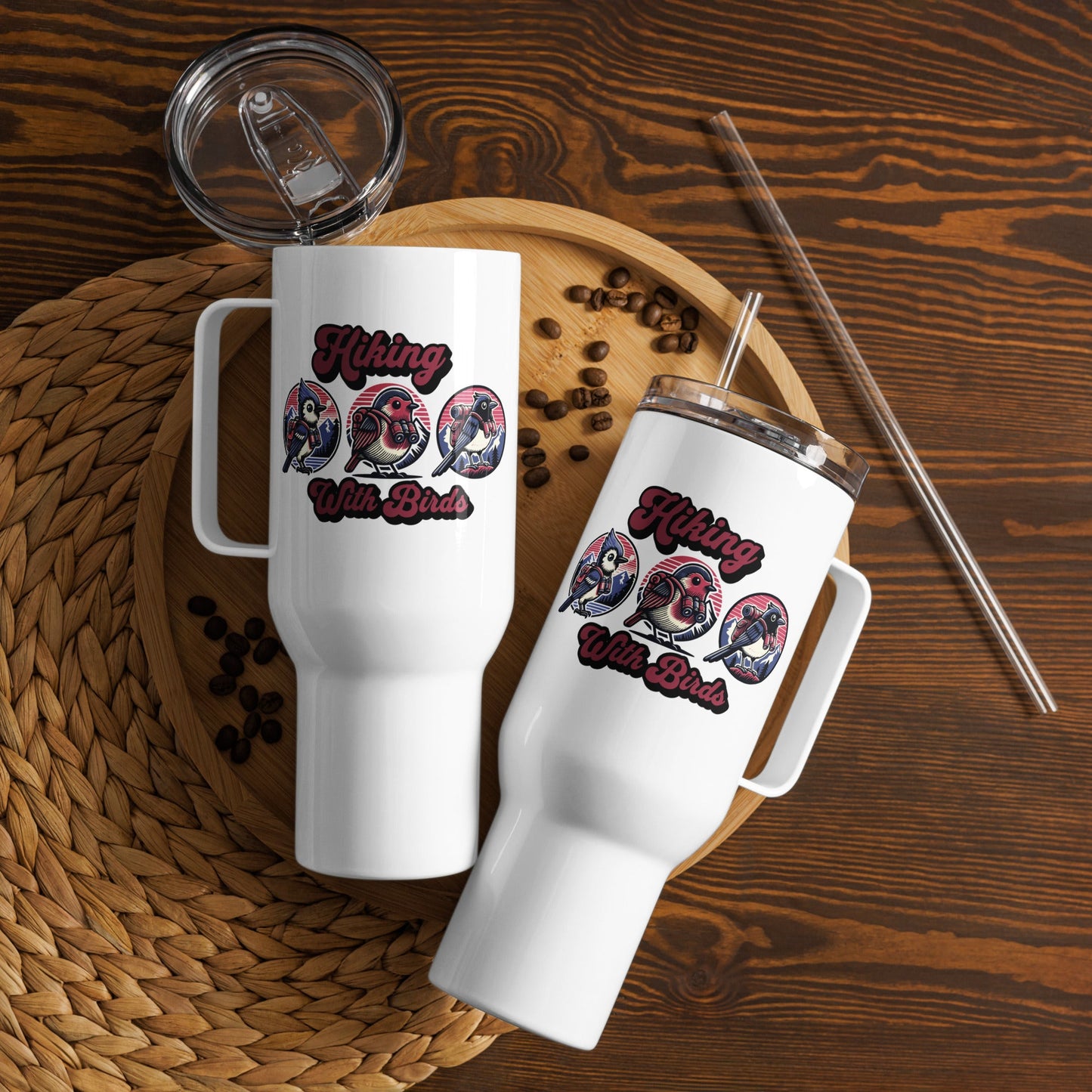 Hiking With Birds Travel Mug With Handle (25 oz and 40 oz) - Travel Mug - Discovery Co.