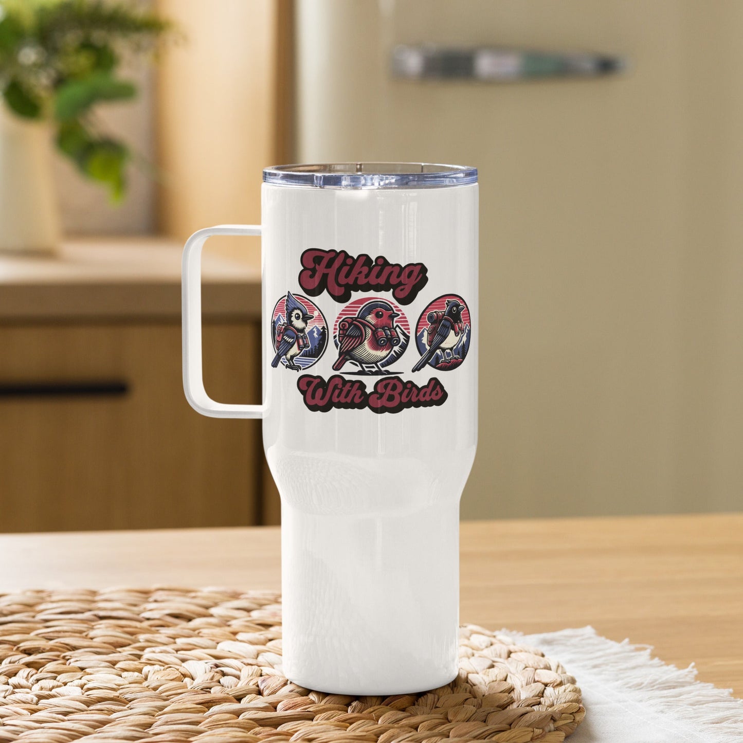 Hiking With Birds Travel Mug With Handle (25 oz and 40 oz) - Travel Mug - Discovery Co.
