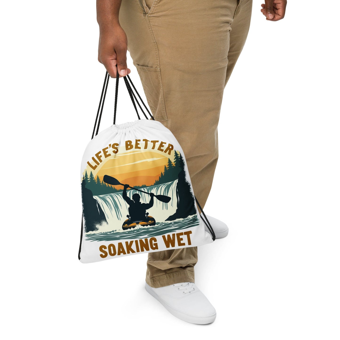 Kayaking "Life's Better Soaking Wet" Drawstring Bag - Drawstring Bag - Discovery Co.