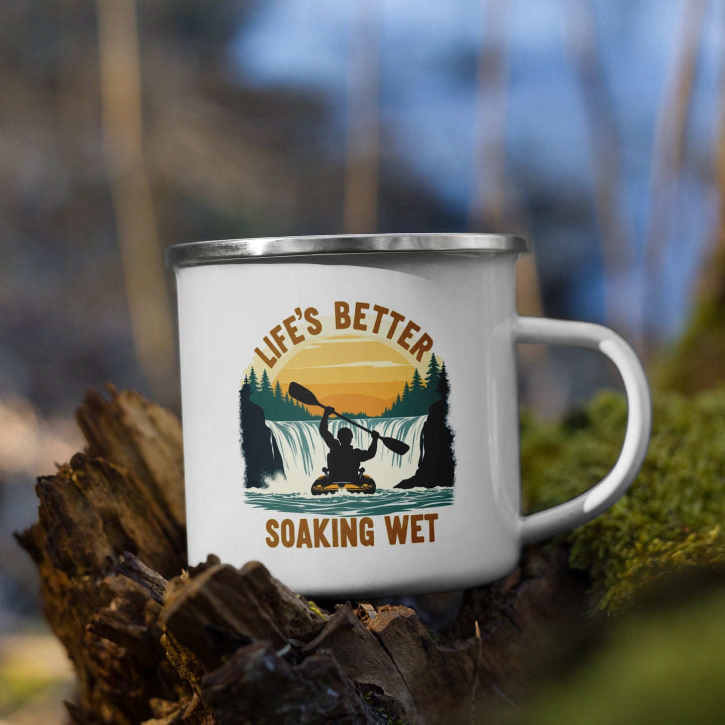Kayaking "Life's Better Soaking Wet" Enamel Mug - Mugs - Discovery Co.