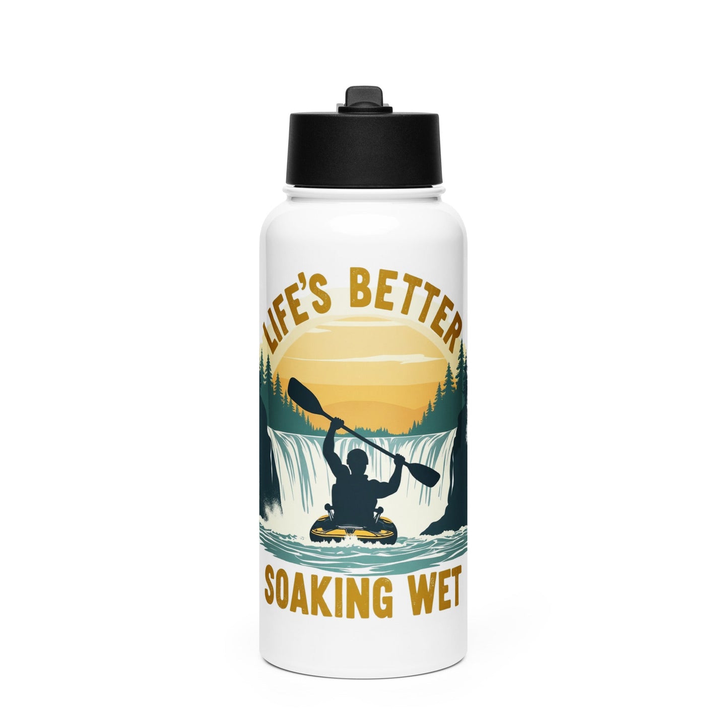 Kayaking "Life's Better Soaking Wet" Stainless Steel Water Bottle With Straw Lid - Stainless Steel Water Bottle With Straw Lid - Discovery Co.