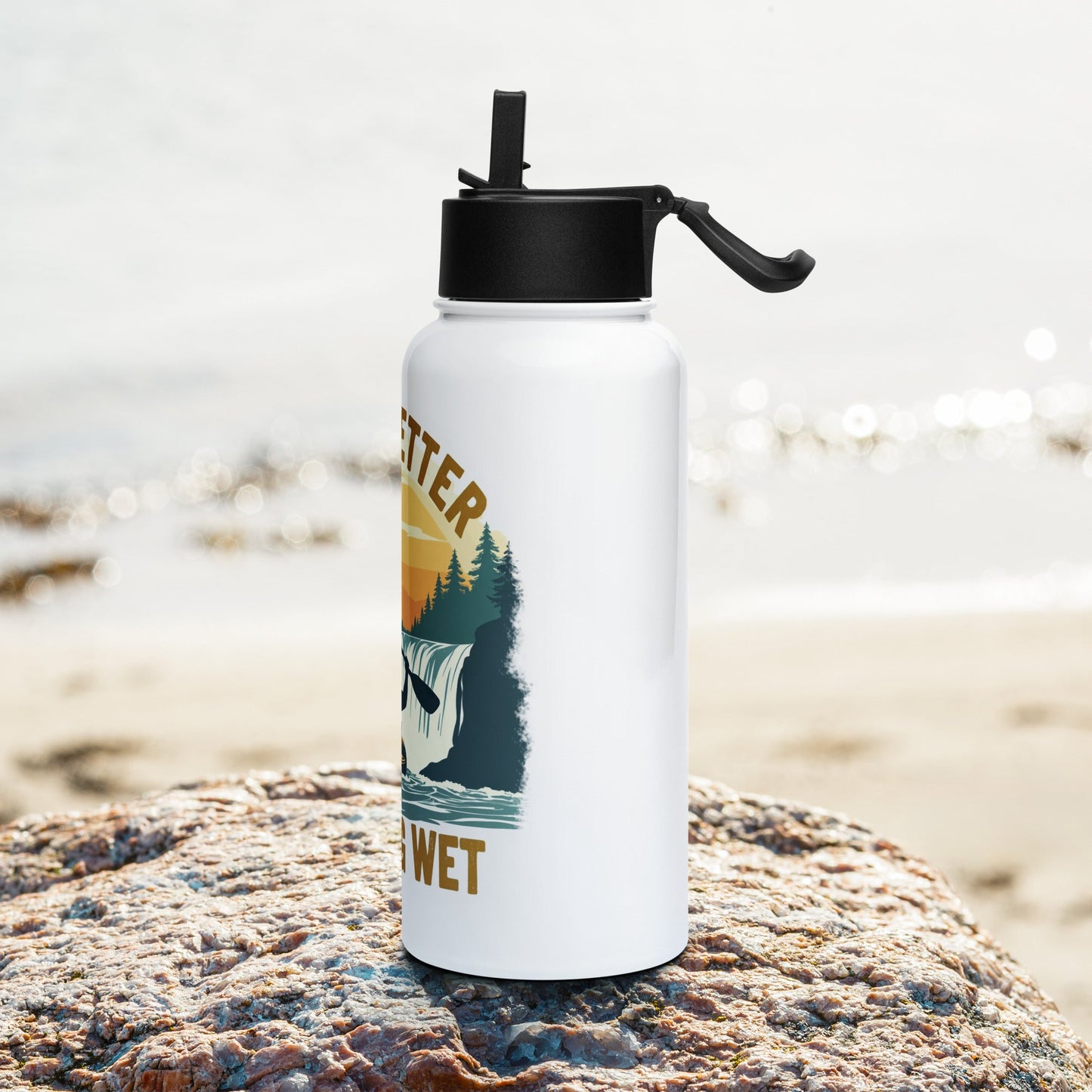 Kayaking "Life's Better Soaking Wet" Stainless Steel Water Bottle With Straw Lid - Stainless Steel Water Bottle With Straw Lid - Discovery Co.