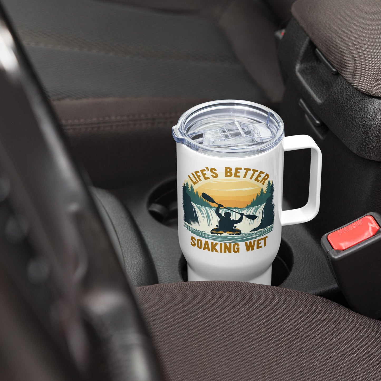 Kayaking "Life's Better Soaking Wet" Travel Mug With Handle (25 oz and 40 oz) - Travel Mug - Discovery Co.