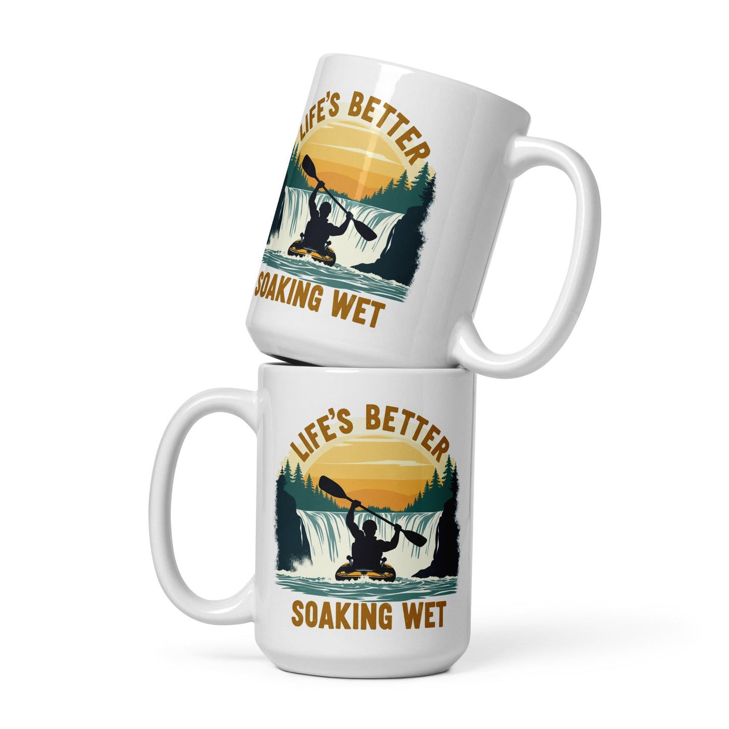Kayaking "Life's Better Soaking Wet" White Glossy Mug (11 oz, 15 oz, 20 oz) - Mugs - Discovery Co.