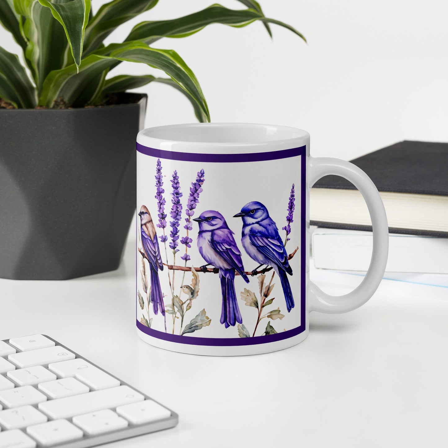 Lavender Watercolor Birds White Glossy Mug 11 oz, 15 oz, 20 oz) - Mugs - Discovery Co.