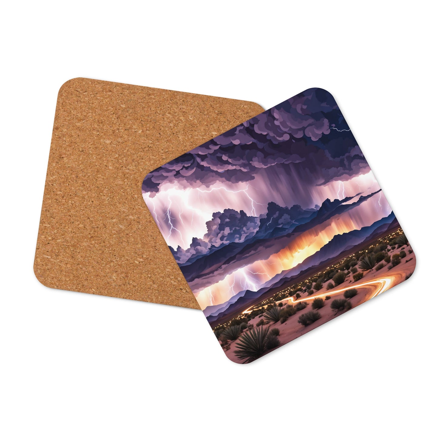 Lightening Over The Desert II Cork - back Coaster - Coasters - Discovery Co.