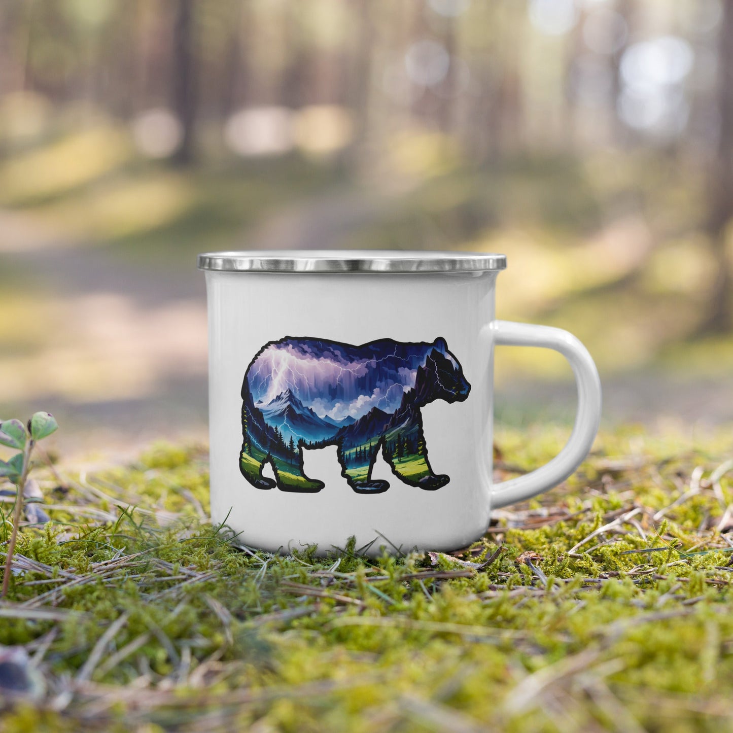 Lightning In The Mountains Bear Enamel Mug - Mugs - Discovery Co.