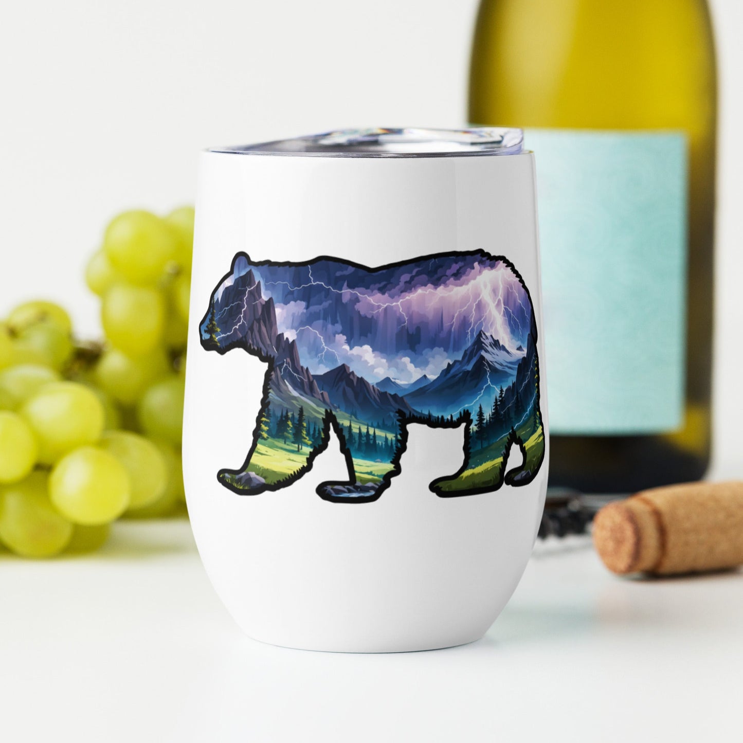 Lightning In The Mountains Bear Stainless Steel Wine Tumbler - Steel Tumbler - Discovery Co.