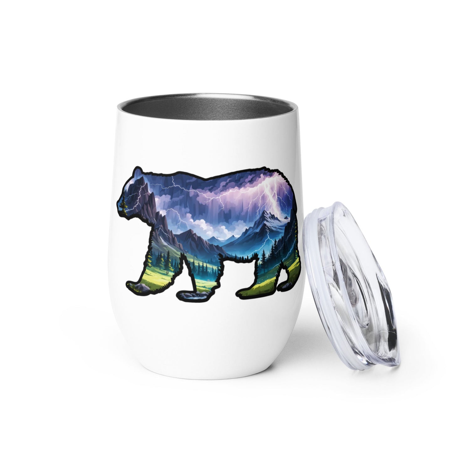 Lightning In The Mountains Bear Stainless Steel Wine Tumbler - Steel Tumbler - Discovery Co.