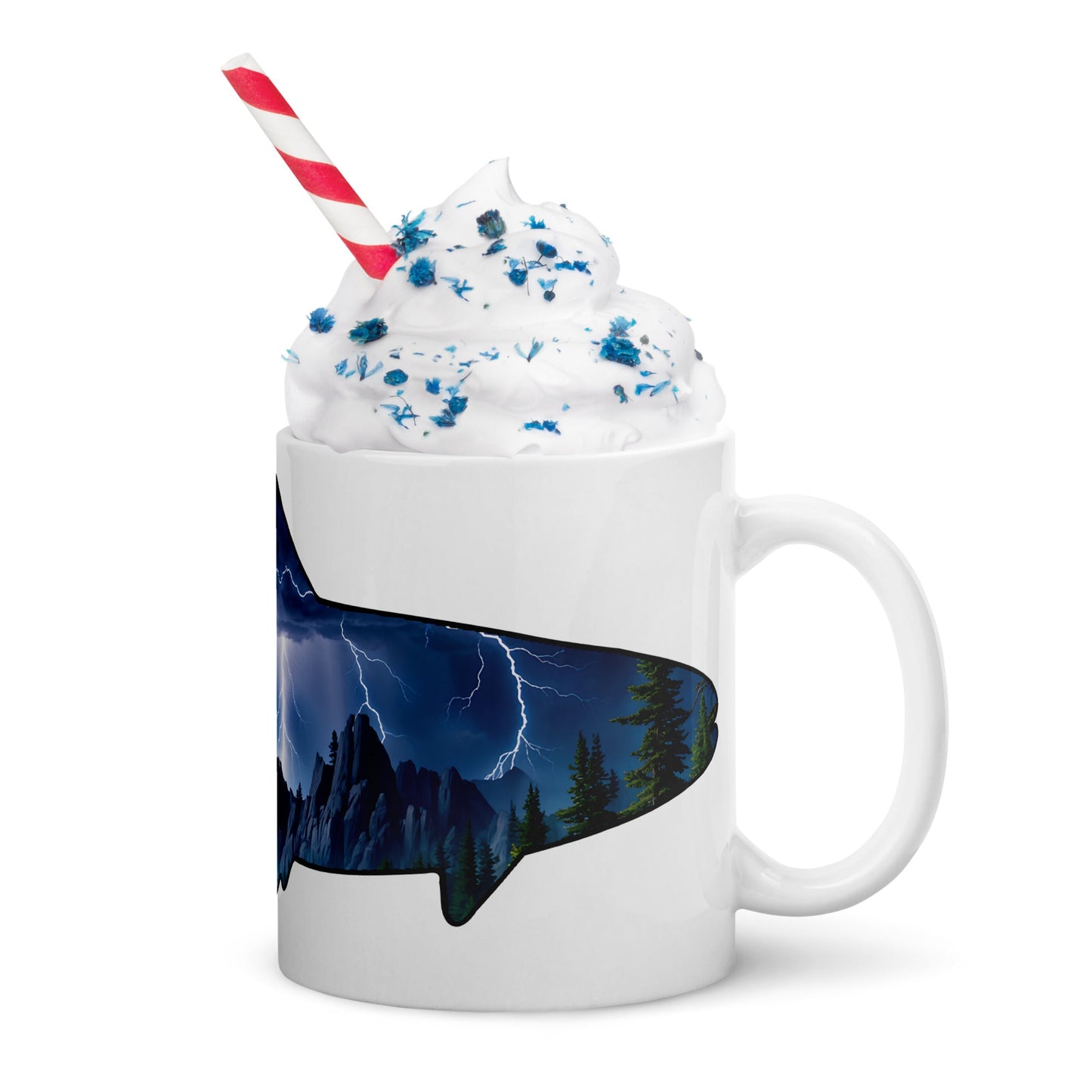 Lightning Over Mountains Fish White Glossy Mug (11 oz, 15 oz, 20 oz) - Mugs - Discovery Co.