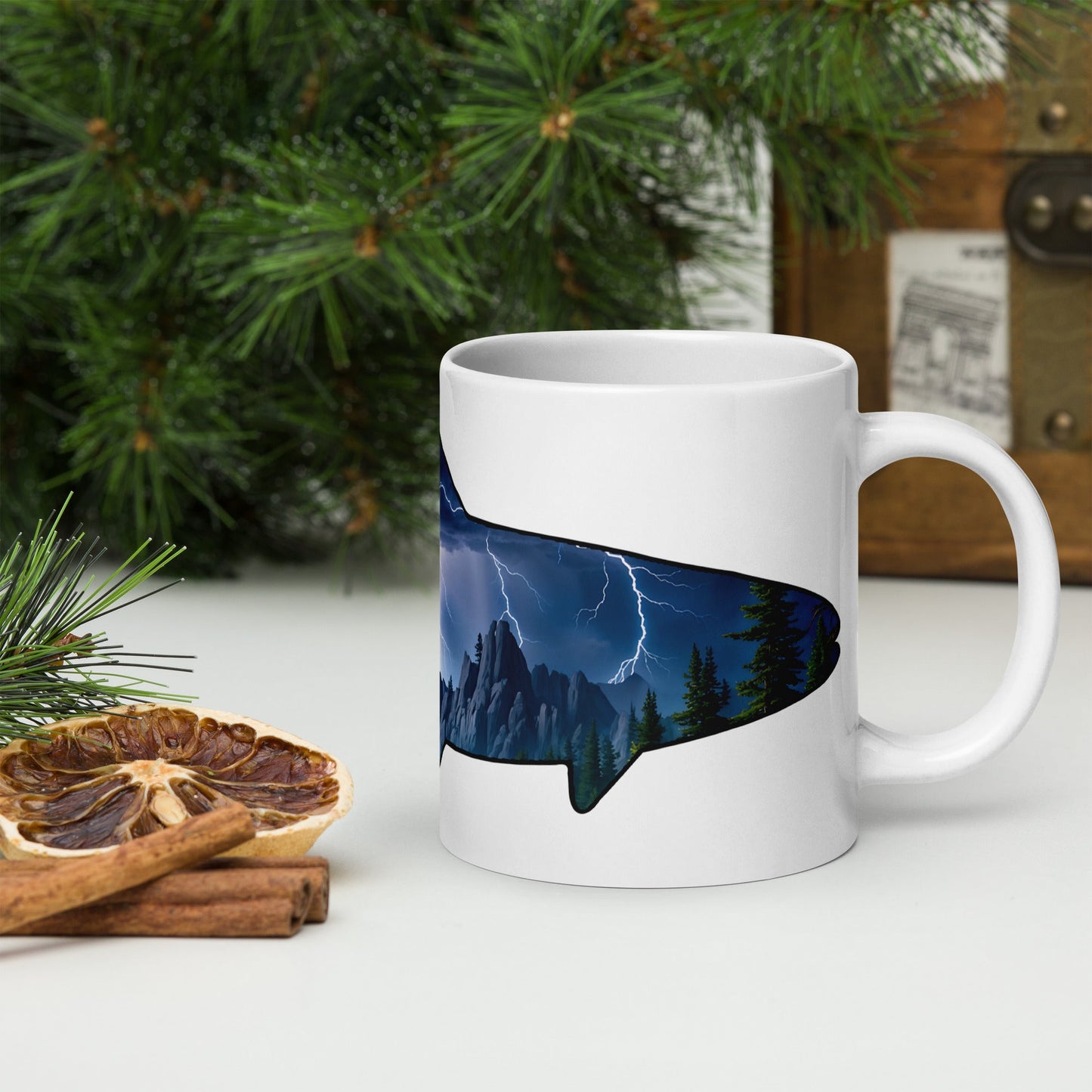 Lightning Over Mountains Fish White Glossy Mug (11 oz, 15 oz, 20 oz) - Mugs - Discovery Co.