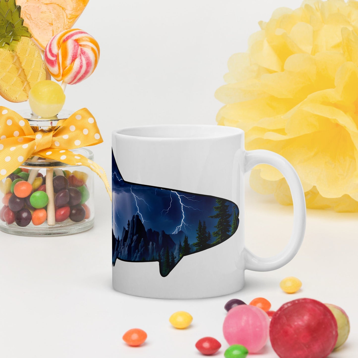 Lightning Over Mountains Fish White Glossy Mug (11 oz, 15 oz, 20 oz) - Mugs - Discovery Co.