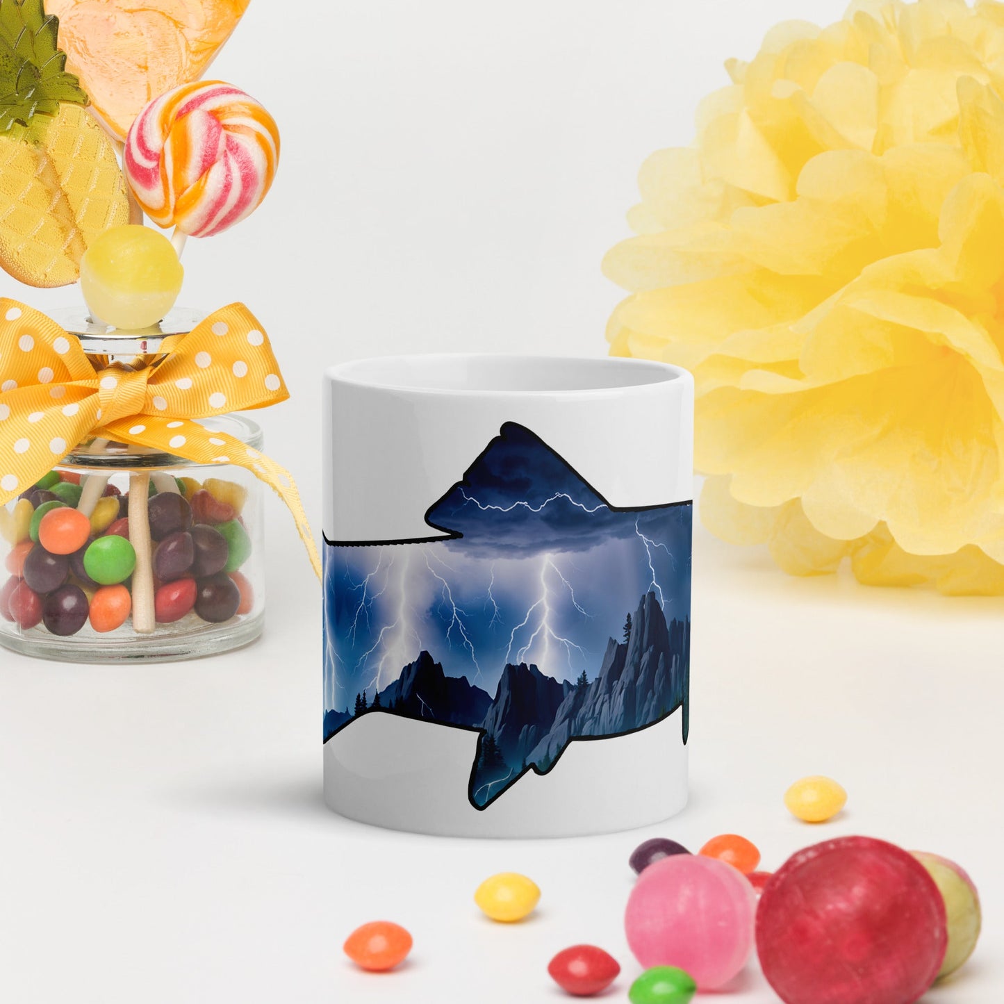 Lightning Over Mountains Fish White Glossy Mug (11 oz, 15 oz, 20 oz) - Mugs - Discovery Co.