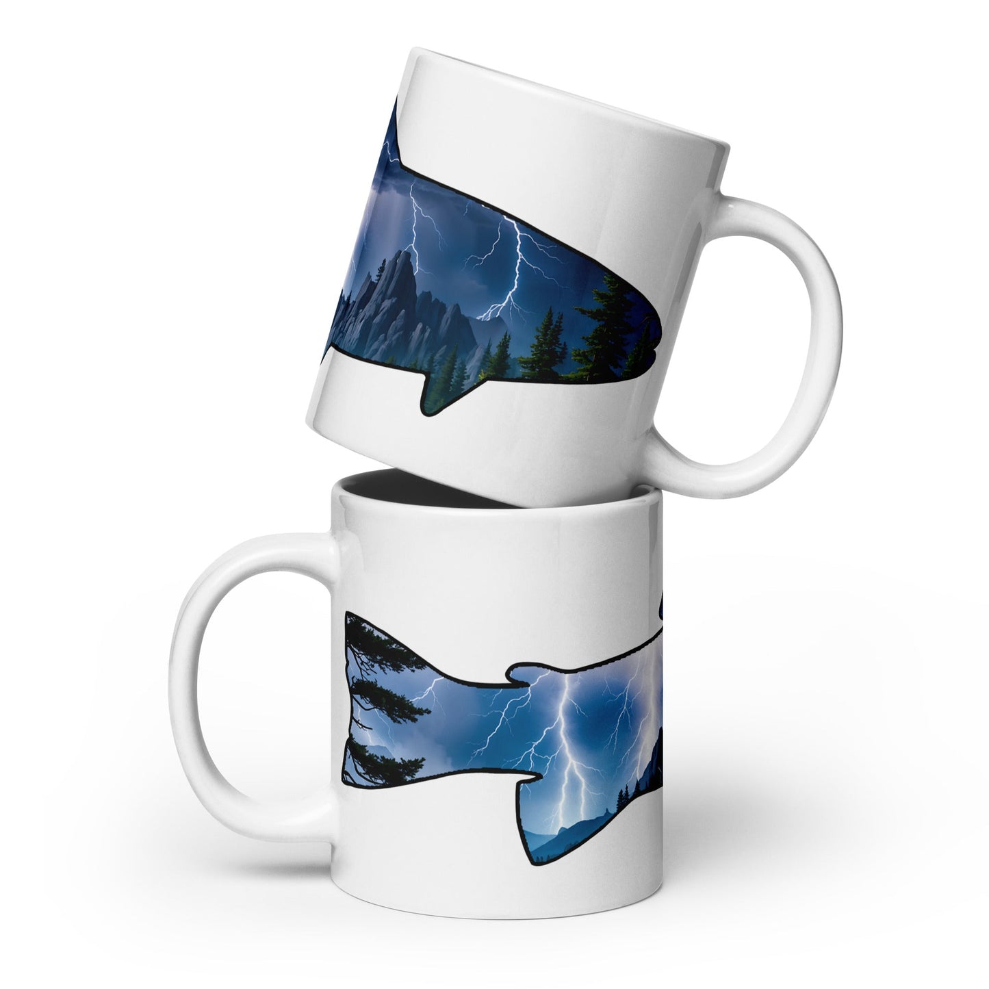 Lightning Over Mountains Fish White Glossy Mug (11 oz, 15 oz, 20 oz) - Mugs - Discovery Co.
