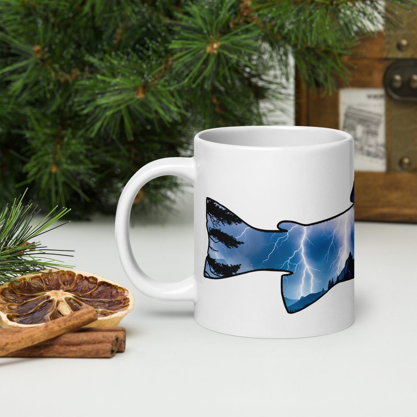 Lightning Over Mountains Fish White Glossy Mug (11 oz, 15 oz, 20 oz) - Mugs - Discovery Co.