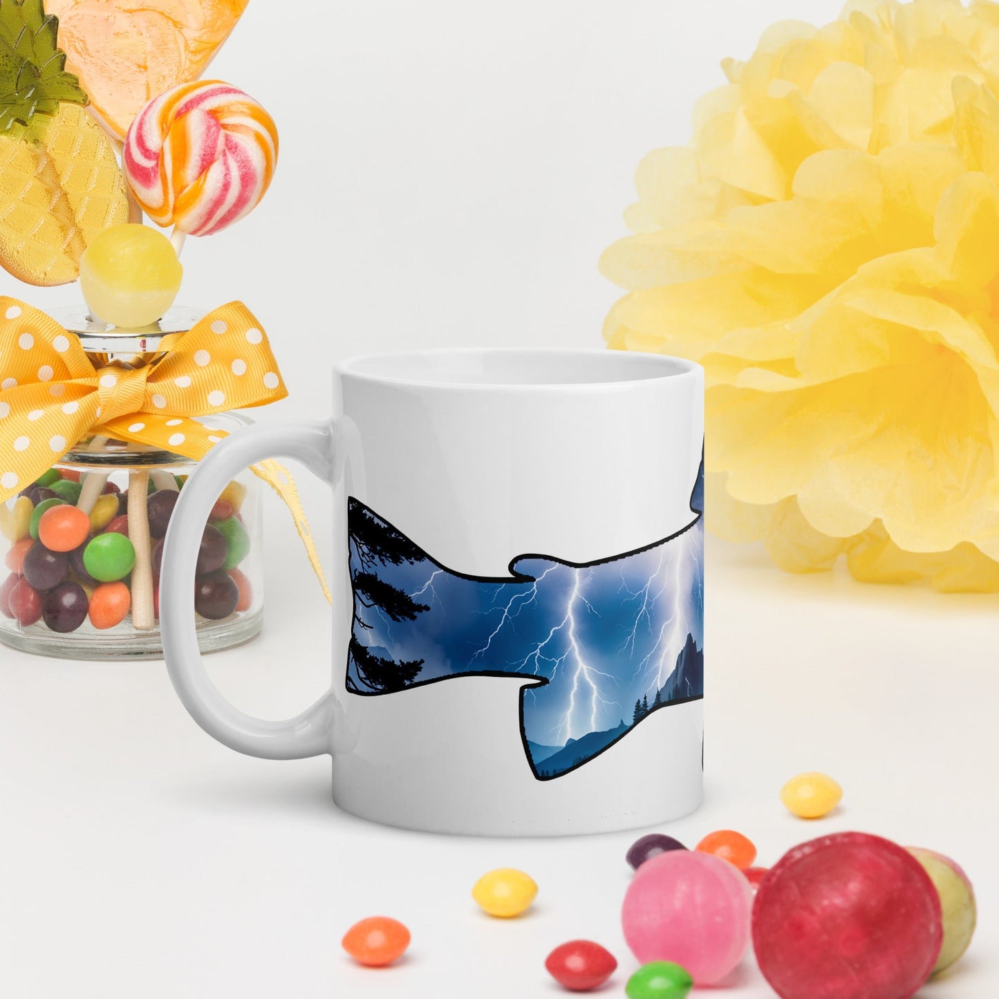 Lightning Over Mountains Fish White Glossy Mug (11 oz, 15 oz, 20 oz) - Mugs - Discovery Co.