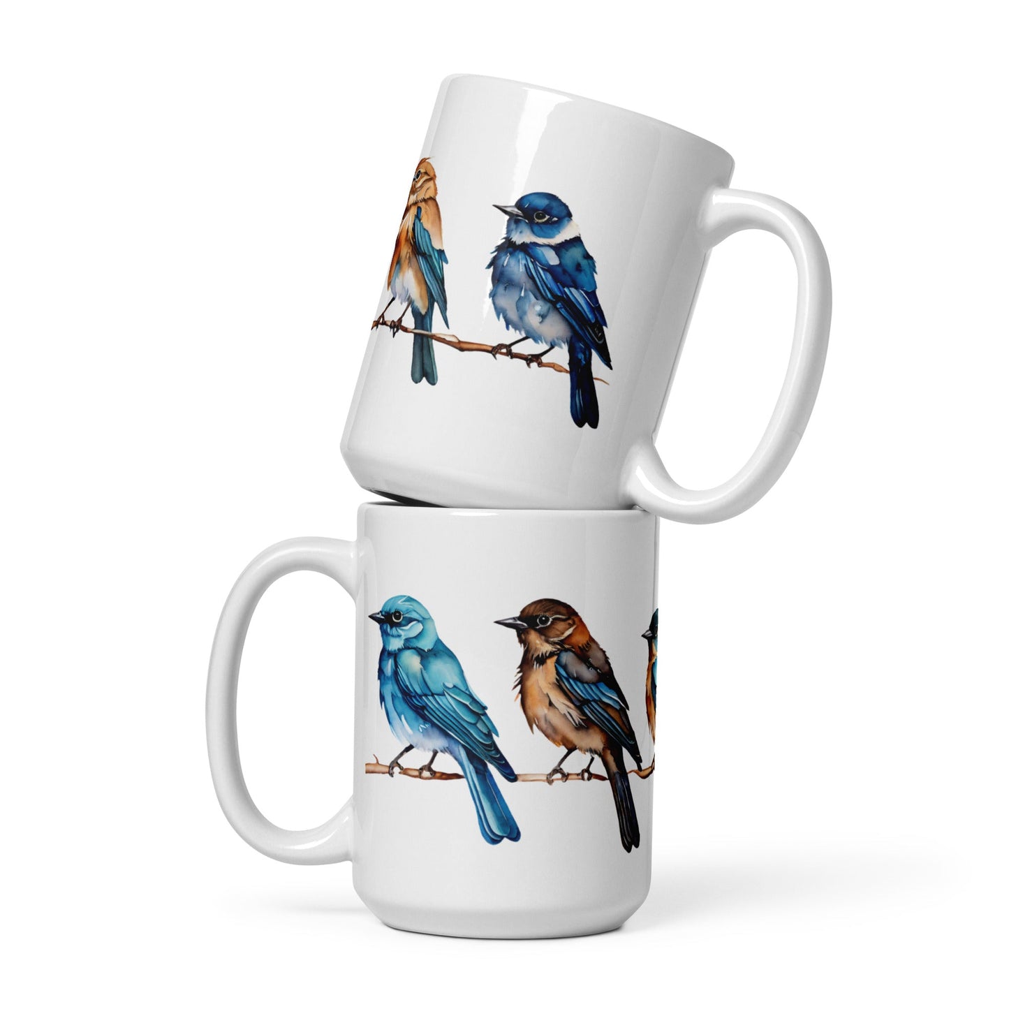Line of Birds Watercolor Art White Glossy Mug (11 oz, 15 oz, 20 oz) - Mugs - Discovery Co.