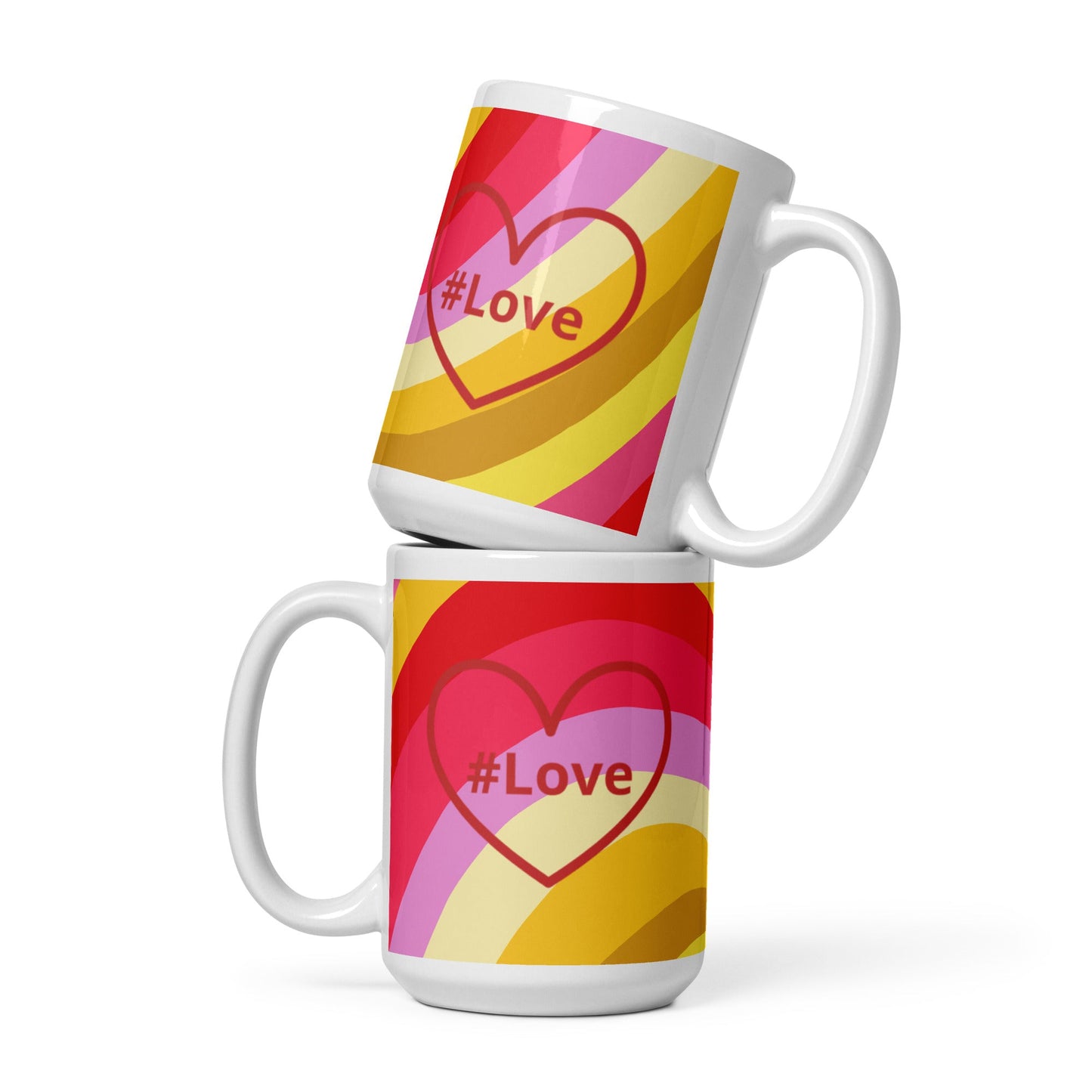 #Love Red Heart White Glossy Mug (11 oz, 15 oz, 20 oz) - Mugs - Discovery Co.