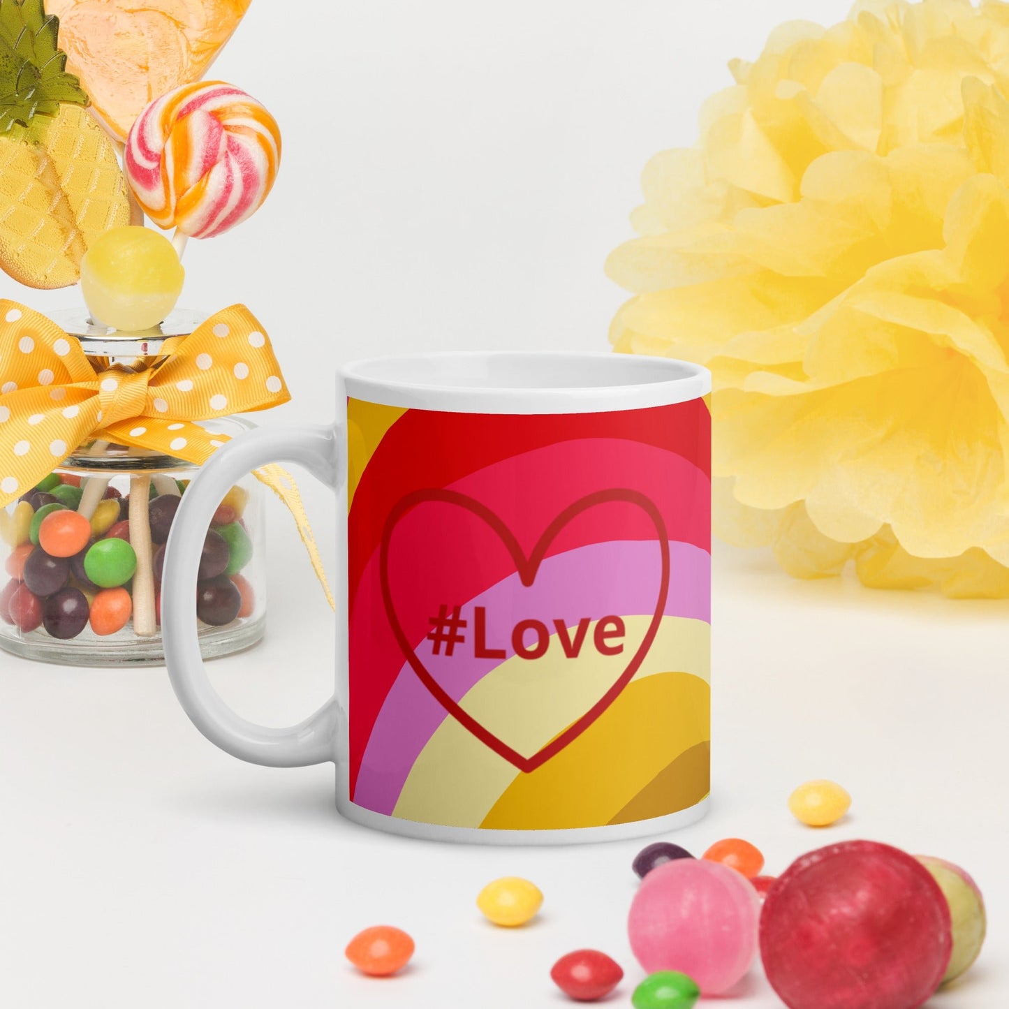 #Love Red Heart White Glossy Mug (11 oz, 15 oz, 20 oz) - Mugs - Discovery Co.