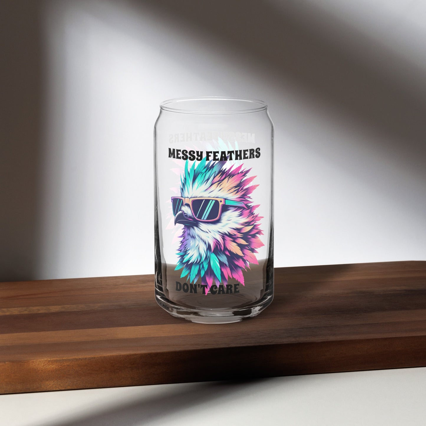 Messy Feathers Don't Care Can - Shaped Glass - Can - Shaped Glass - Discovery Co.