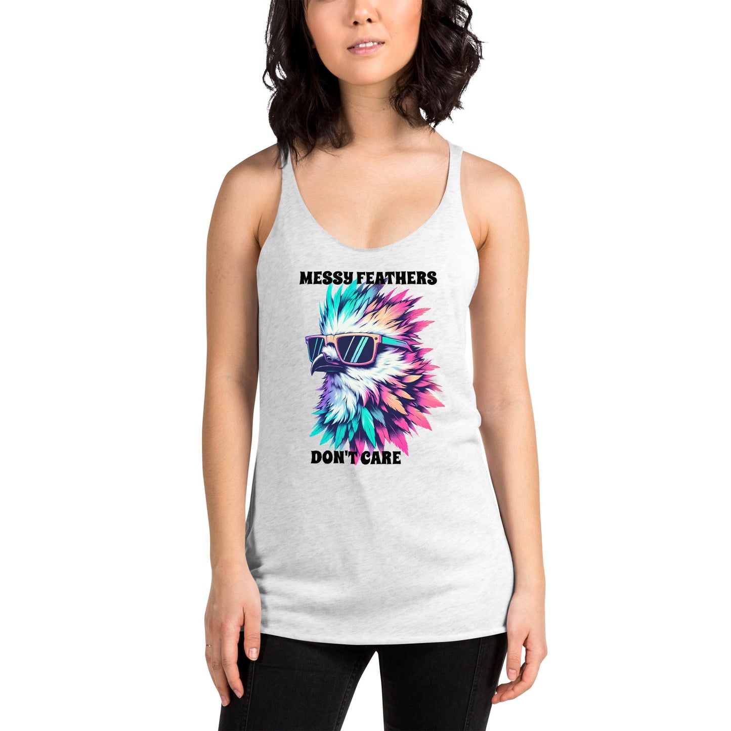 Messy Feathers Don't Care Women's Racerback Tank - Women's Shirts - Discovery Co.