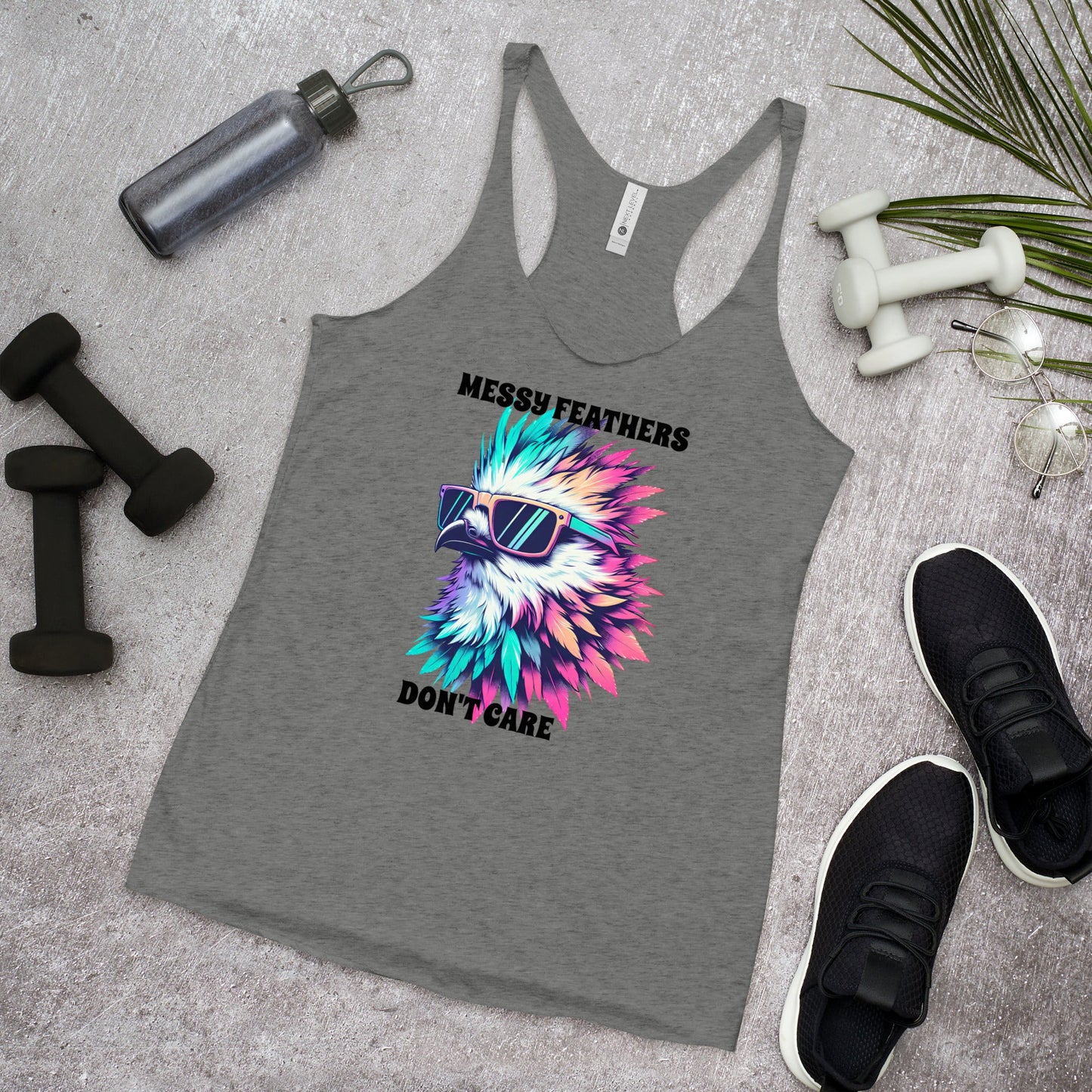 Messy Feathers Don't Care Women's Racerback Tank - Women's Shirts - Discovery Co.