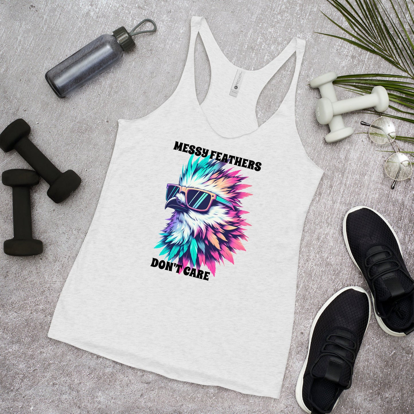 Messy Feathers Don't Care Women's Racerback Tank - Women's Shirts - Discovery Co.
