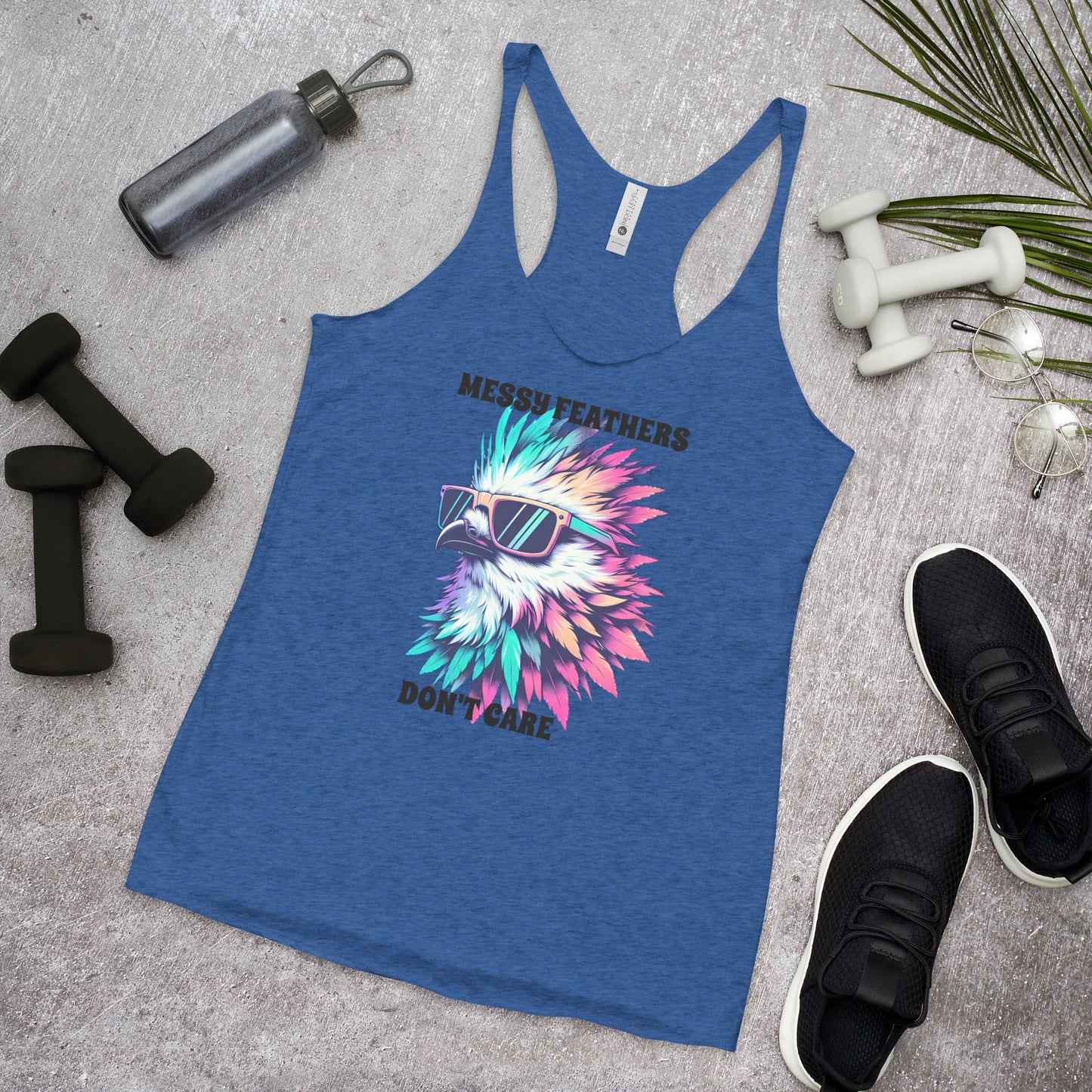 Messy Feathers Don't Care Women's Racerback Tank - Women's Shirts - Discovery Co.