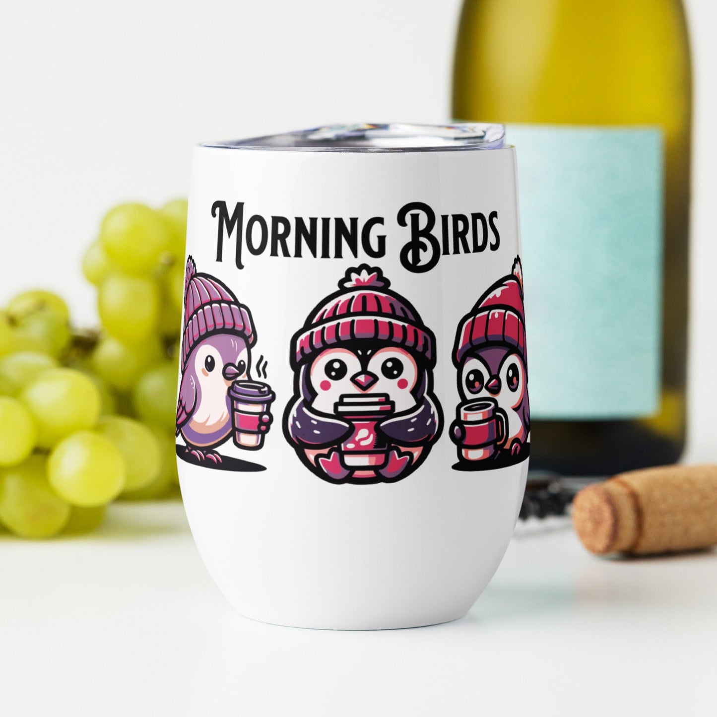 Morning Birds (Purple) Stainless Steel Wine Tumbler - Steel Tumbler - Discovery Co.