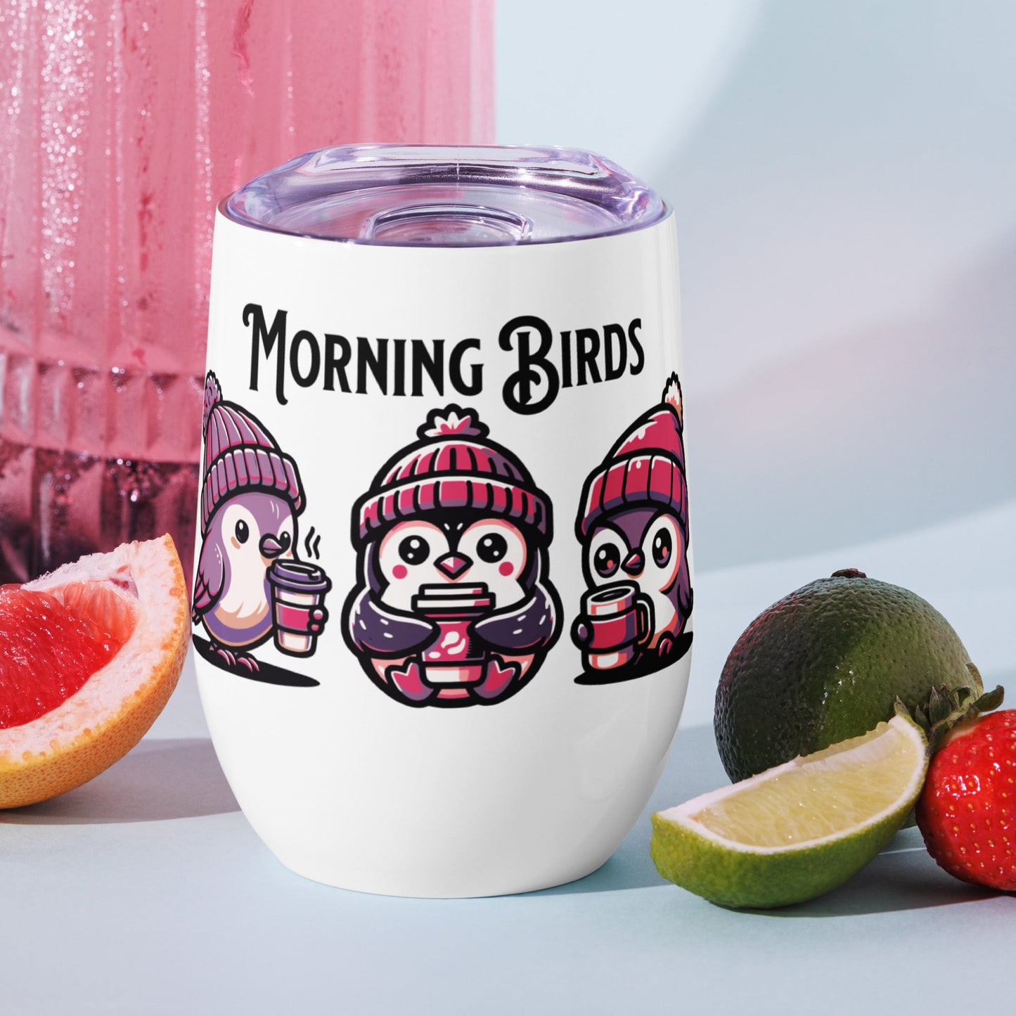 Morning Birds (Purple) Stainless Steel Wine Tumbler - Steel Tumbler - Discovery Co.
