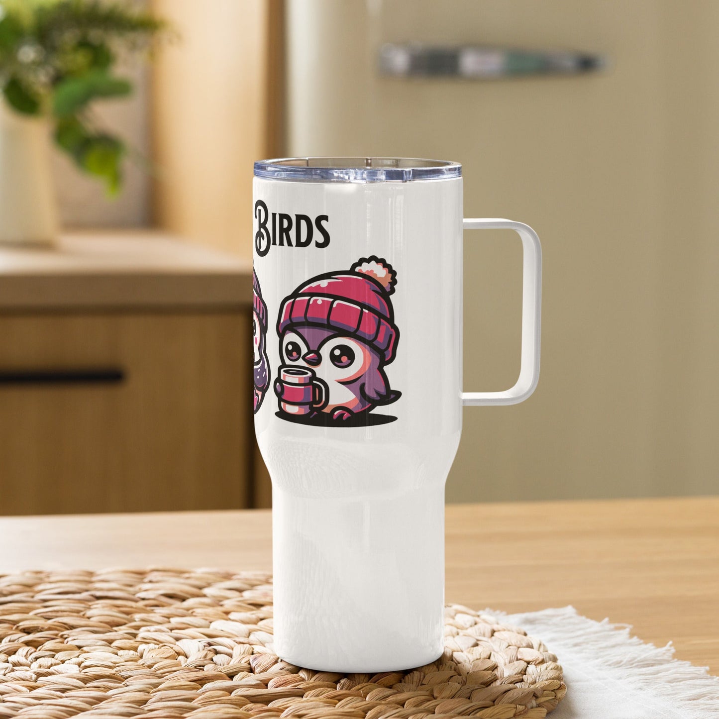 Morning Birds (Purple) Travel Mug With Handle (25 oz and 40 oz) - Travel Mug - Discovery Co.