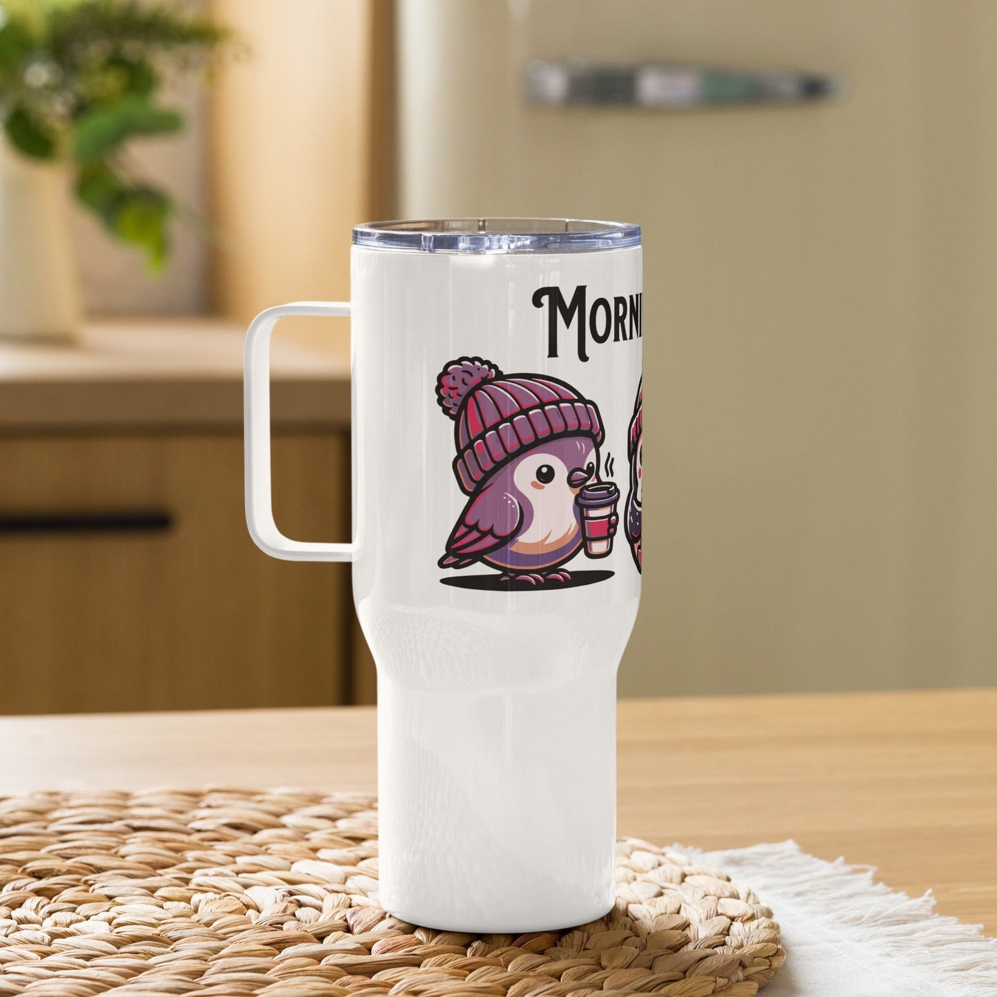 Morning Birds (Purple) Travel Mug With Handle (25 oz and 40 oz) - Travel Mug - Discovery Co.