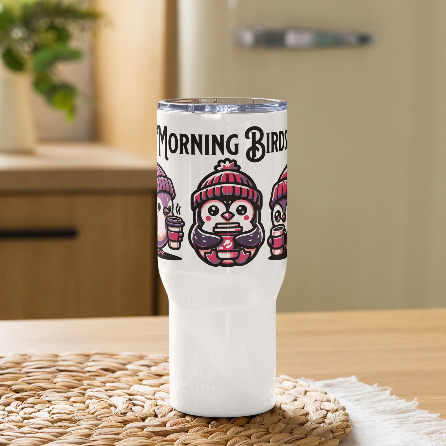 Morning Birds (Purple) Travel Mug With Handle (25 oz and 40 oz) - Travel Mug - Discovery Co.